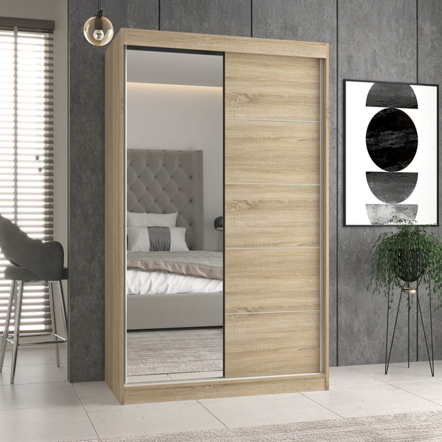 Szafa Przesuwna FLAVA A/C 120 cm Dąb Sonoma Dwudrzwiowa z Lustrem Nowoczesna topeshop.0dc05ea9-1e61-4cae-91aa-fbf3738a81be