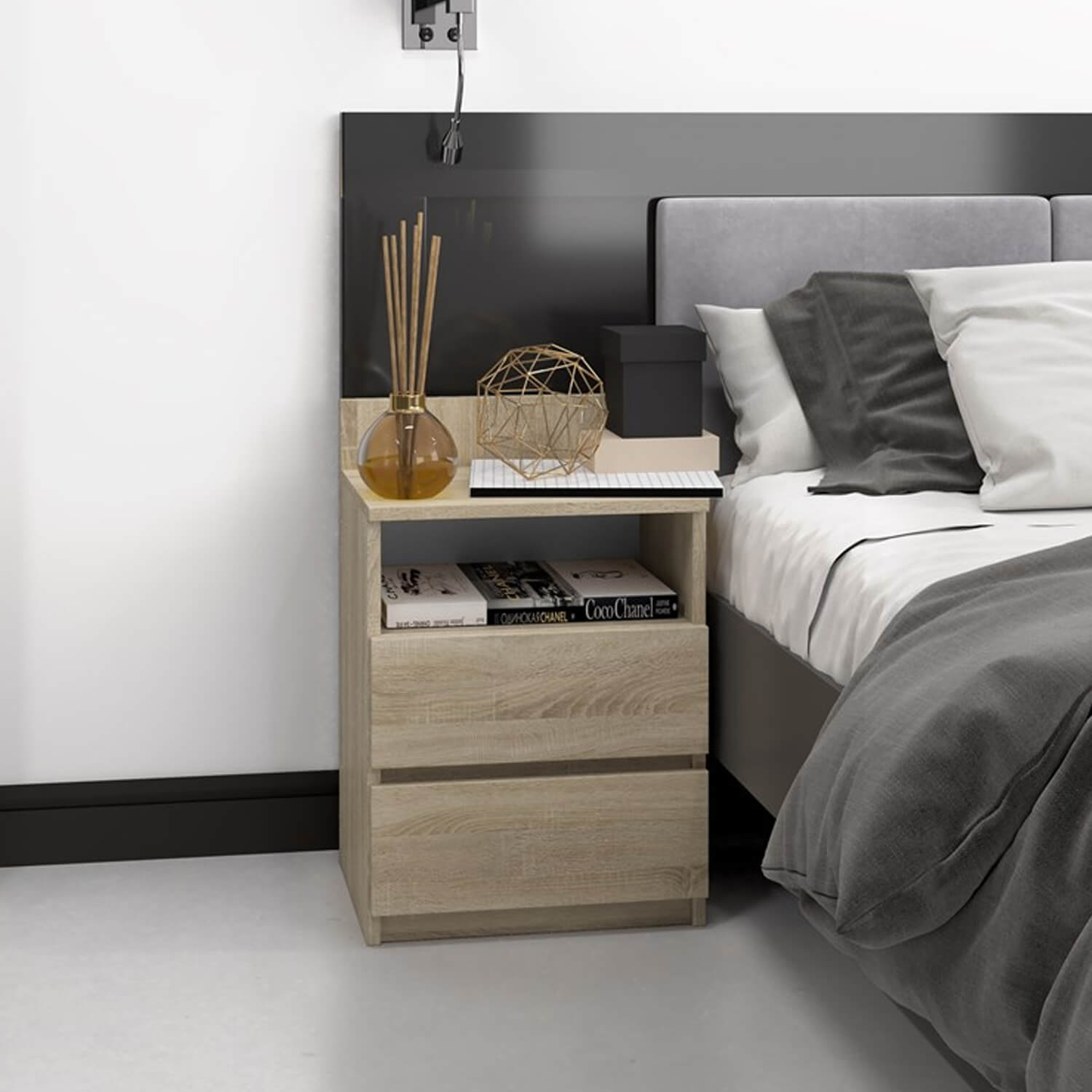 Szafka Nocna do Sypialni NELA M1 40 cm z Szufladami i Półką Dąb Sonoma Nowoczesna topeshop.905198d4-da30-4765-8a9b-04fe691f1084