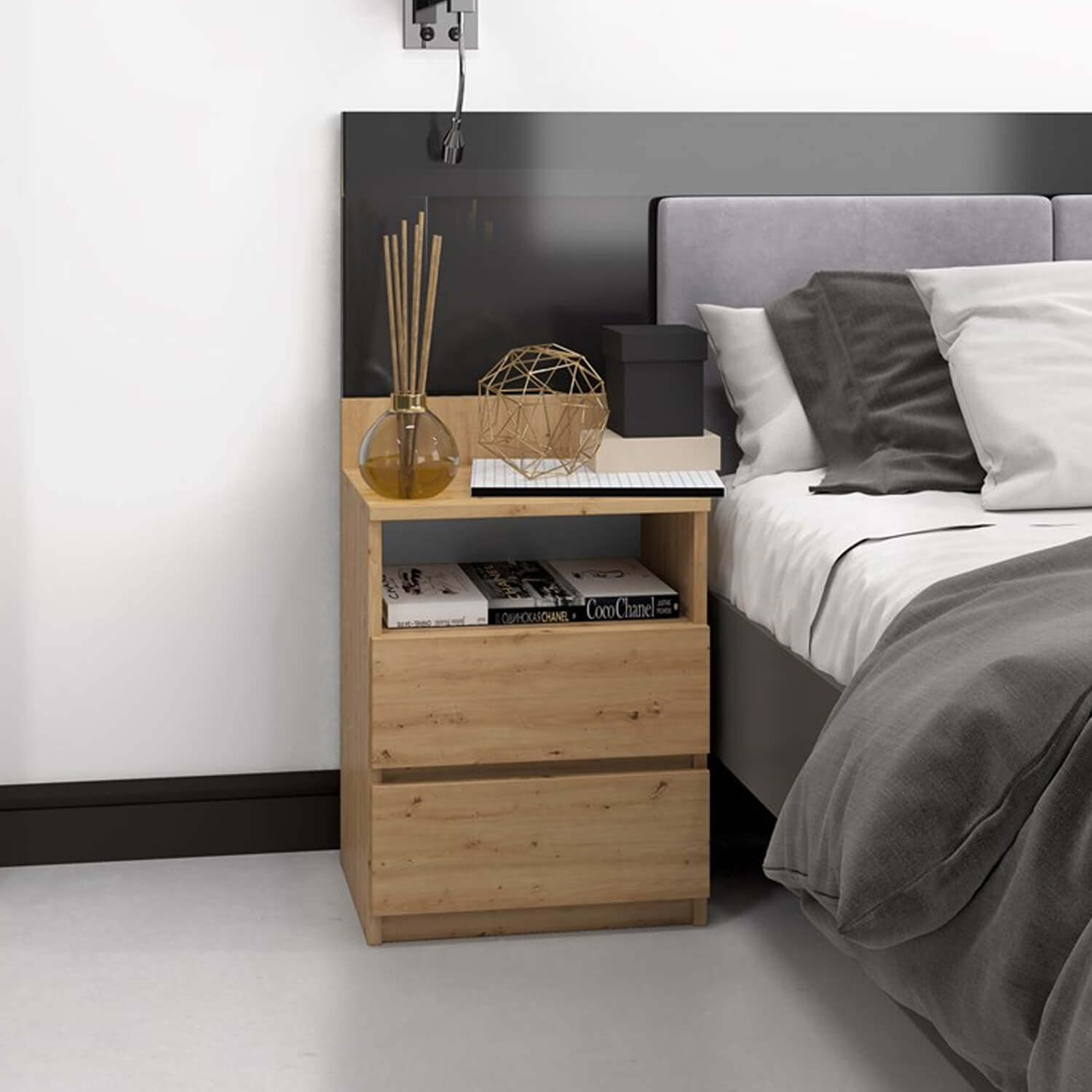 Szafka Nocna do Sypialni NELA M1 40 cm z Szufladami i Półką Dąb Artisan Loft topeshop.bc007e50-4e61-4b11-85d4-81e477f4d835