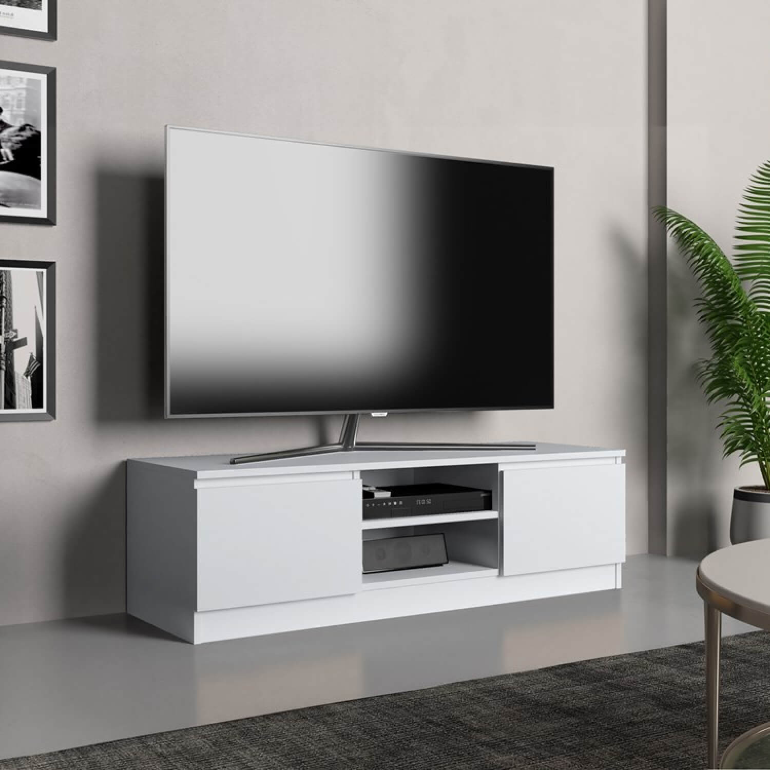 Szafka RTV NELA 120 cm Biała Dwudrzwiowa do Salonu Minimalistyczna topeshop.65be7cc5-5f36-4b05-832d-9bc943b2f510