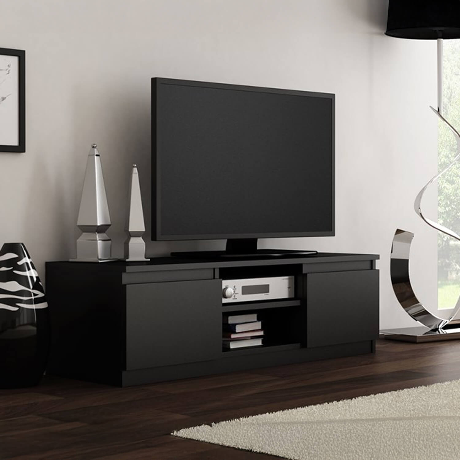 Szafka RTV NELA 120 cm Czarna Dwudrzwiowa do Salonu Nowoczesna topeshop.3dbd5368-9ec0-4349-8859-f9c54e7d0b54