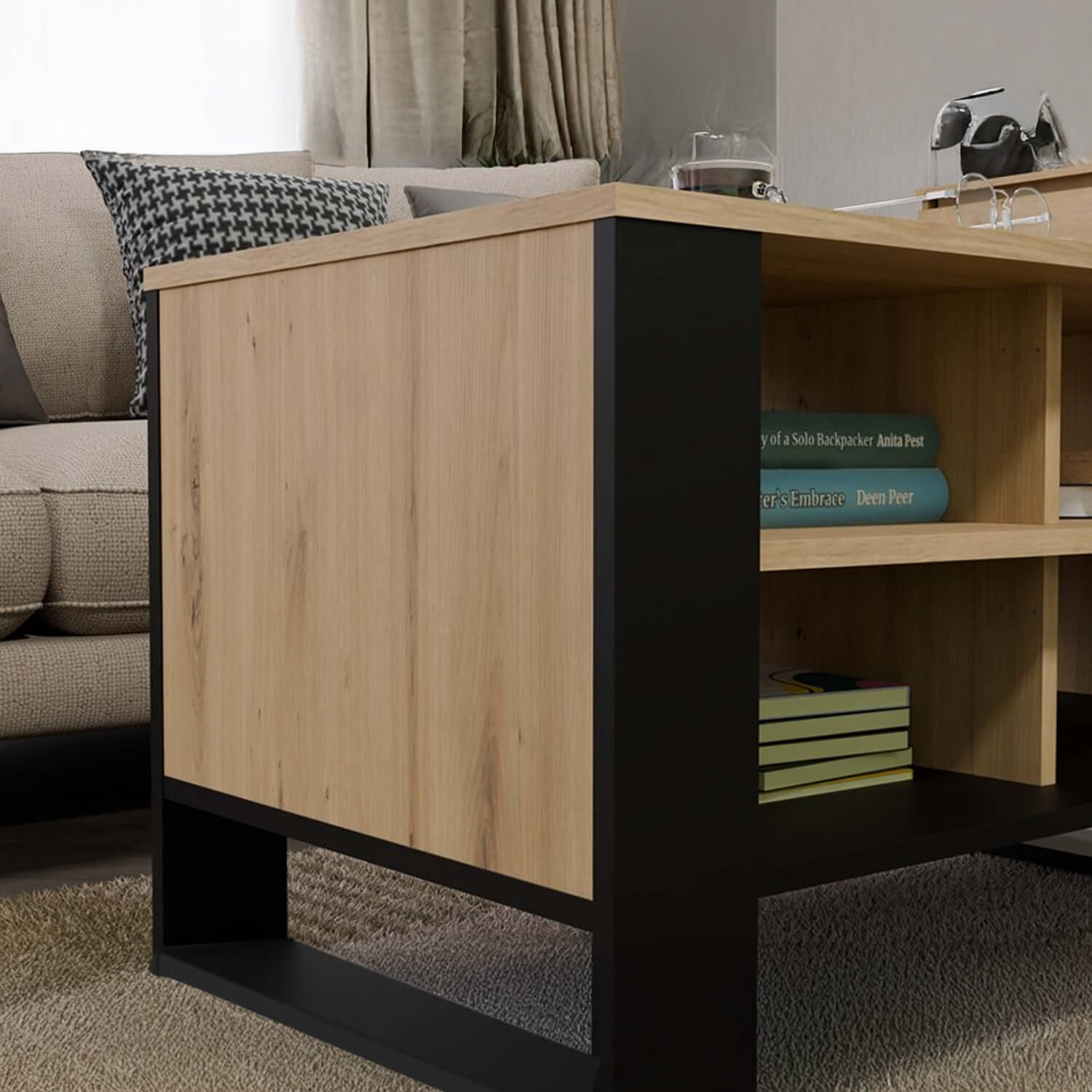 Ława do Salonu LOXA 4P SLIM 90 cm Dąb Artisan/Czarny Ryflowana Loft topeshop.9fb77910-c683-4870-943e-d1f051261b98