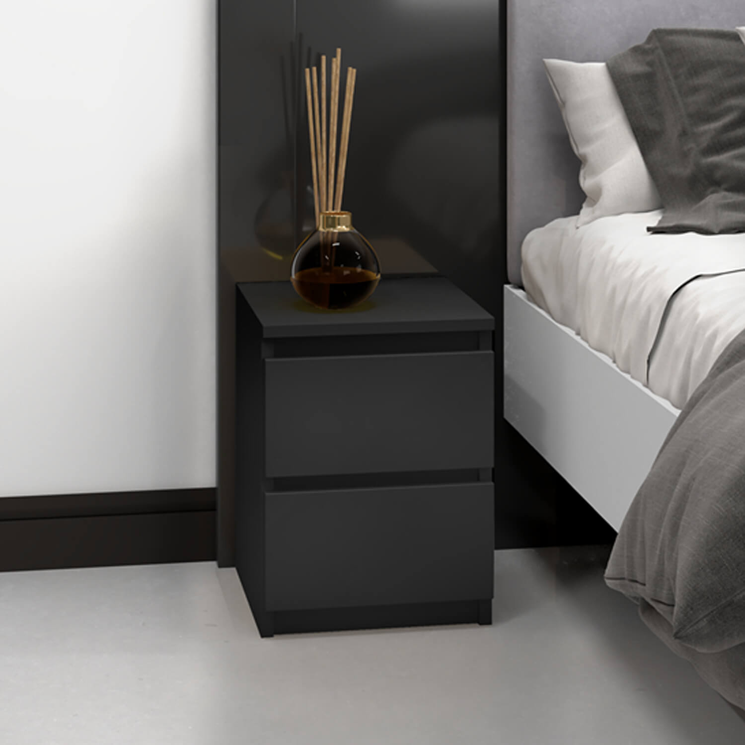 Szafka Nocna do Sypialni NELA M2 30 cm z Szufladami Czarna Nowoczesna topeshop.82366ce5-b080-4455-b3e8-1ce5e02122b7