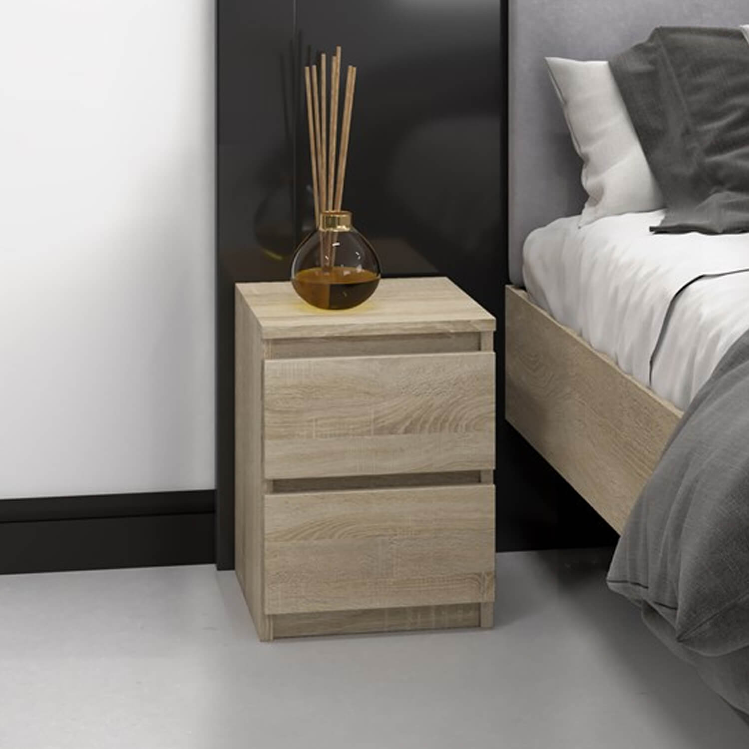 Szafka Nocna do Sypialni NELA M2 30 cm z Szufladami Dąb Sonoma Nowoczesna topeshop.ce67bbb0-ed26-4028-b84d-e2b984e763a8