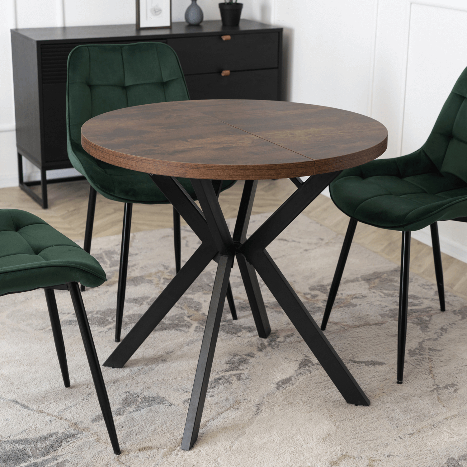 Stół Okrągły Rozkładany DORIAN 80-160 cm Dąb Rustykalny/Czarny Nowoczesny Loft ME.DORIAN/DRU/CZ/S