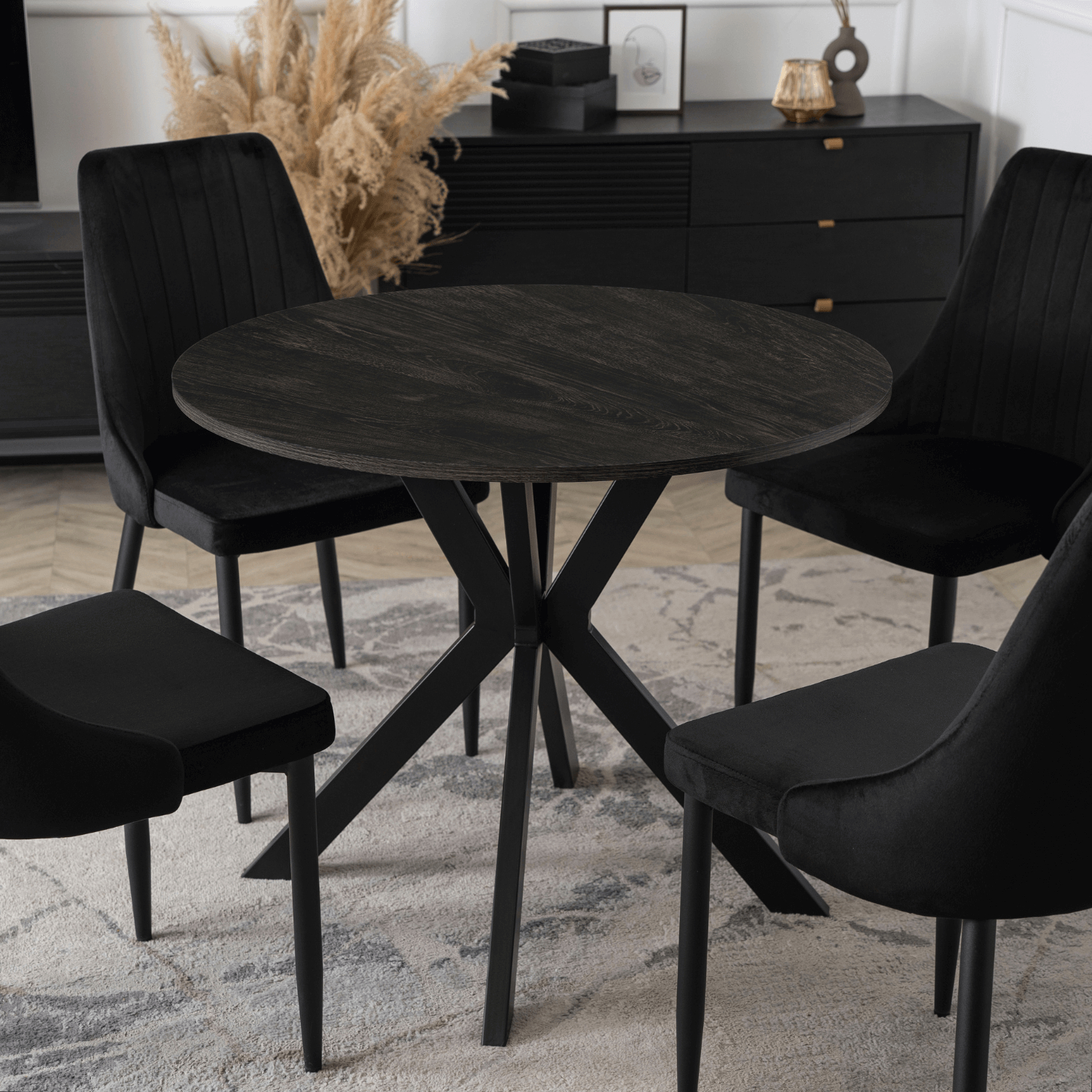 Stół Okrągły LAUREN 90 cm Czarny Loft Nowoczesny ME.LAUREN/CZ/CZ/S90