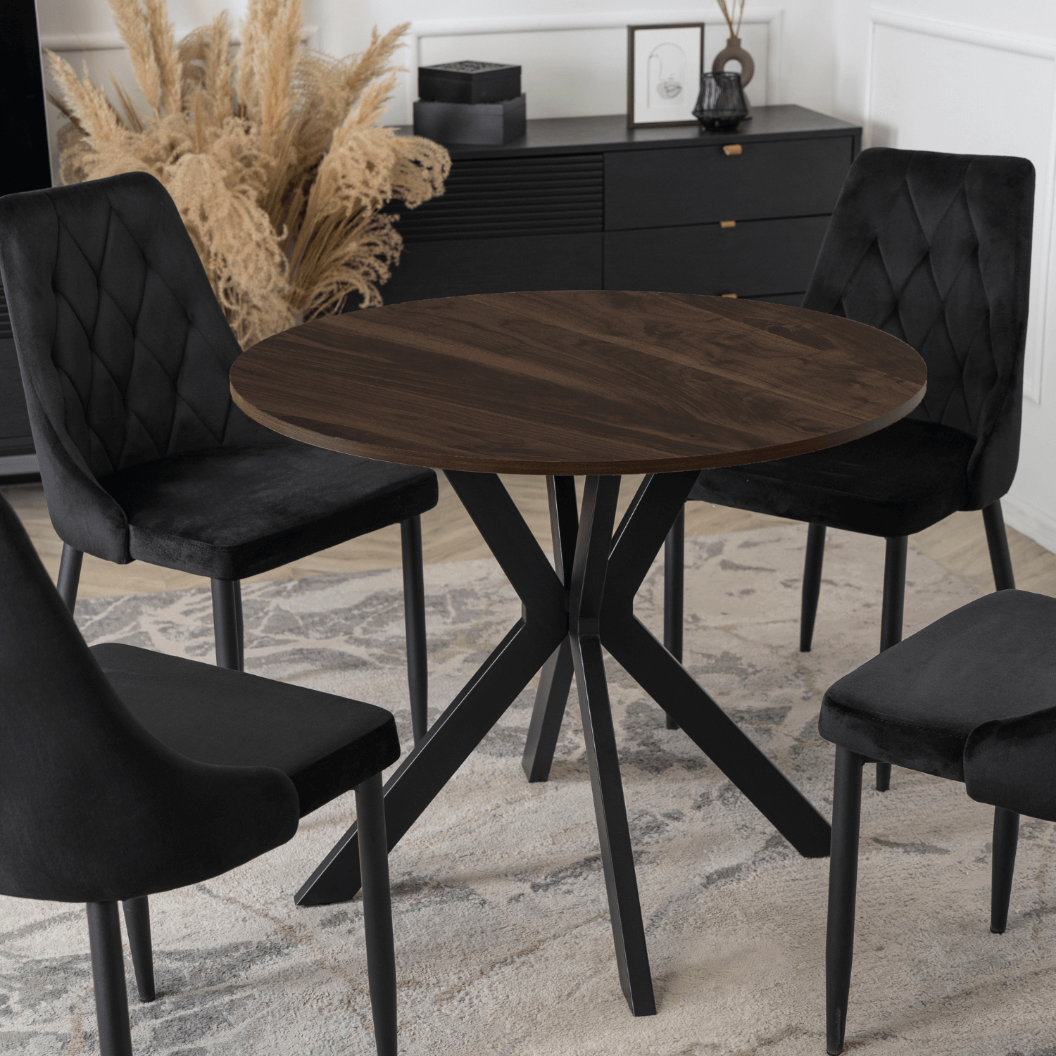 Stół Okrągły LAUREN 90 cm Orzech/Czarny Loft Nowoczesny ME.LAUREN/O/CZ/S90