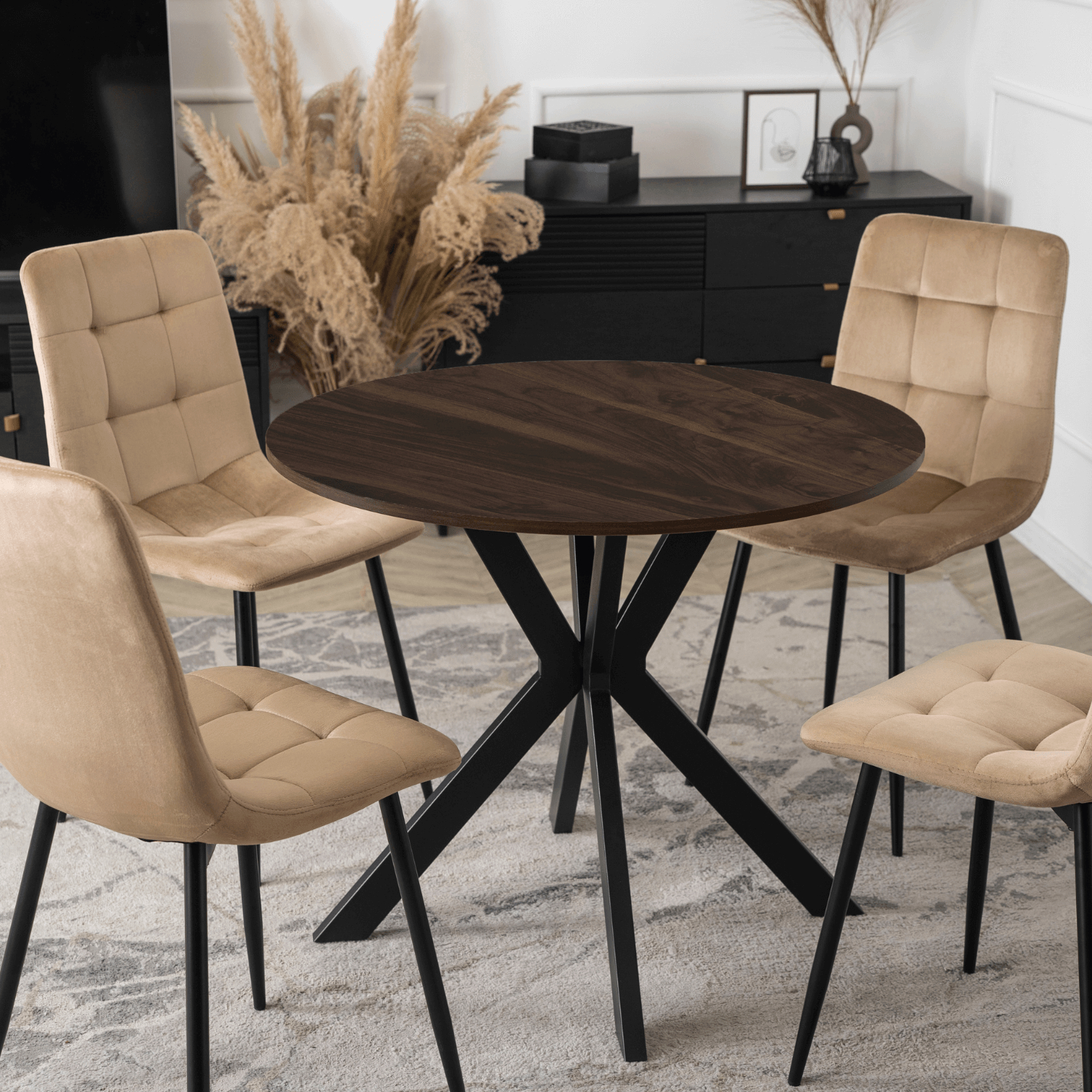 Stół Okrągły LAUREN 80 cm Orzech/Czarny Loft Nowoczesny ME.LAUREN/O/CZ/S80