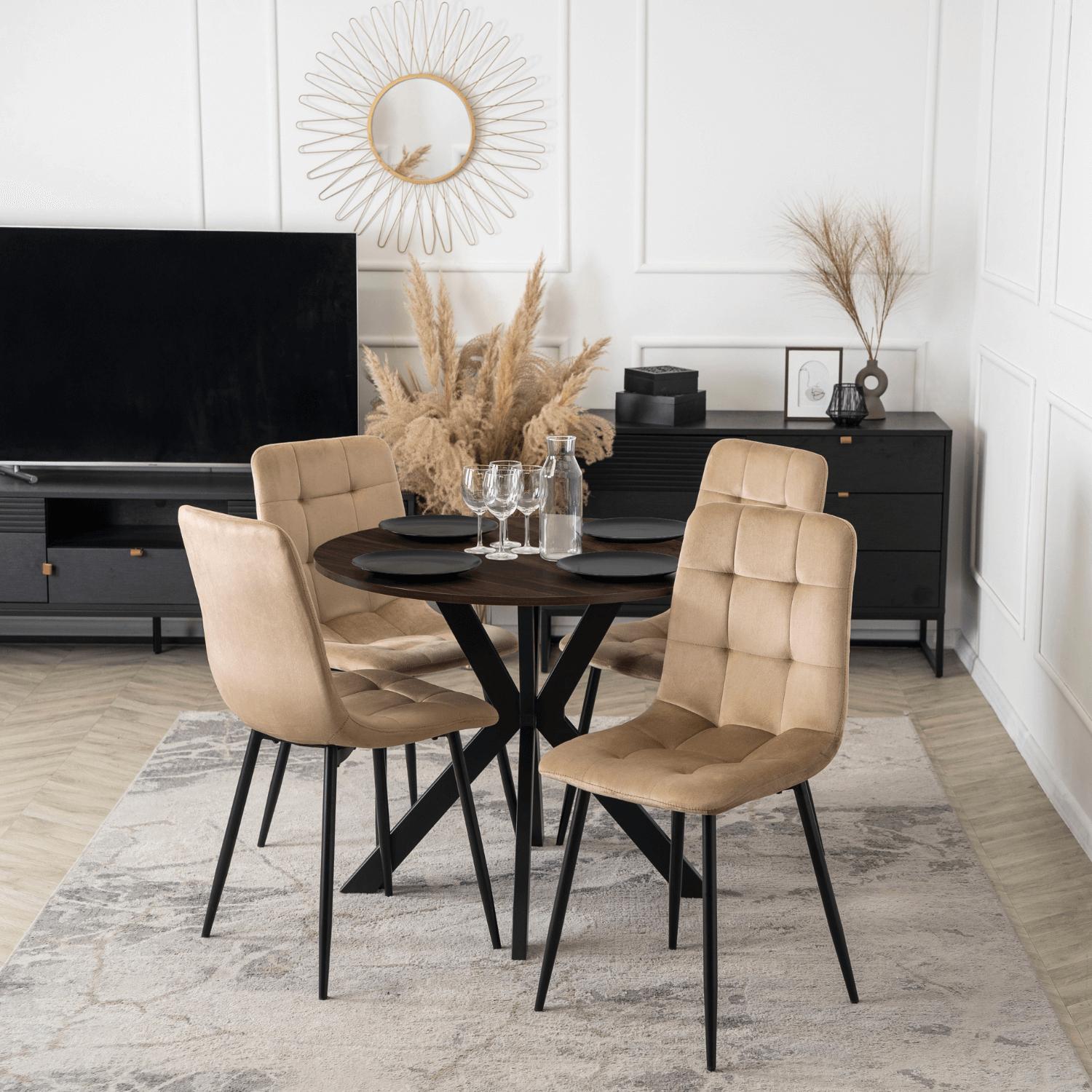 Stół Okrągły LAUREN 80 cm Orzech/Czarny Loft Nowoczesny ME.LAUREN/O/CZ/S80