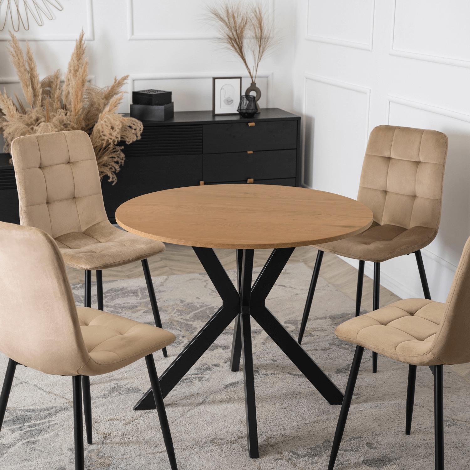 Stół Okrągły LAUREN 90 cm Dąb Złoty/Czarny Loft Nowoczesny ME.LAUREN/D/CZ/S90