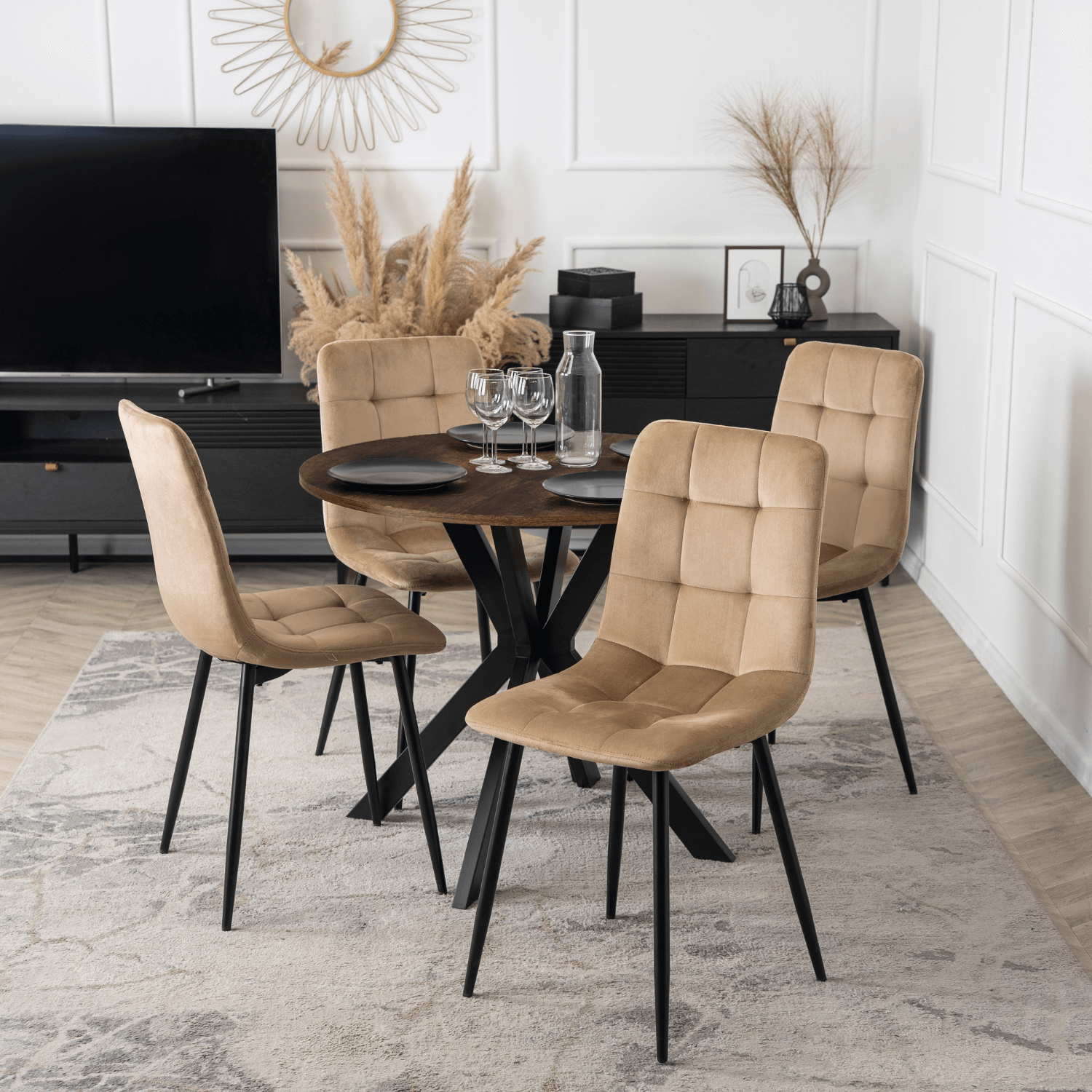 Stół Okrągły LAUREN 90 cm Dąb Rustykalny/Czarny Loft Nowoczesny ME.LAUREN/RU/CZ/S90