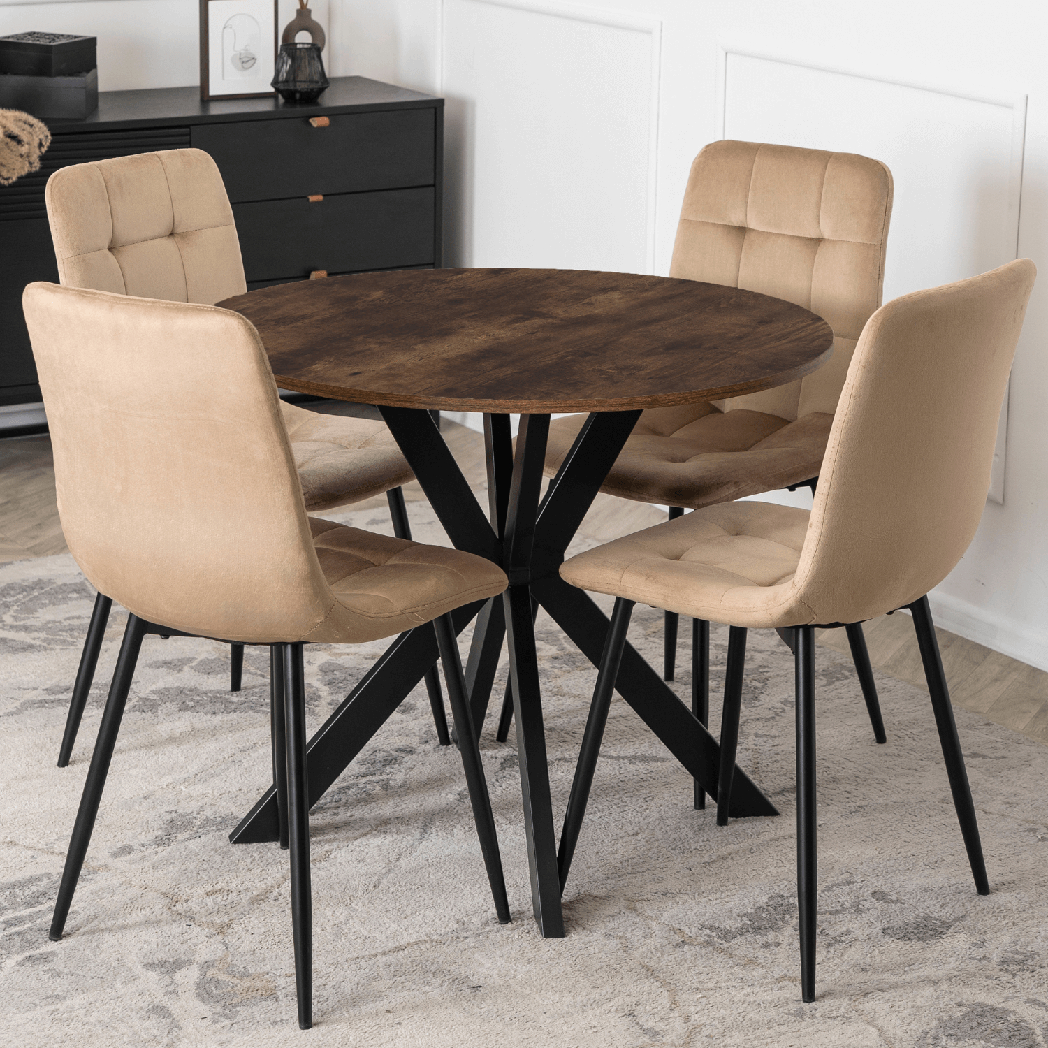 Stół Okrągły LAUREN 90 cm Dąb Rustykalny/Czarny Loft Nowoczesny ME.LAUREN/RU/CZ/S90