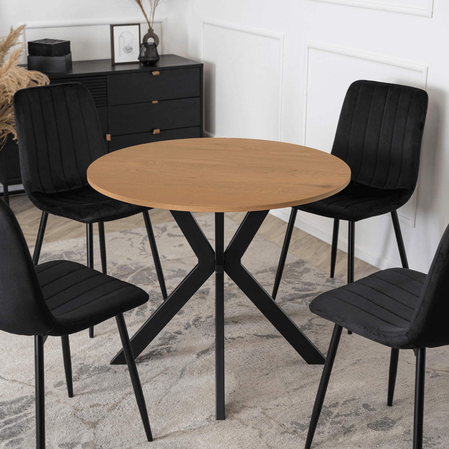 Stół Okrągły LAUREN 80 cm Dąb Złoty/Czarny Loft Nowoczesny ME.LAUREN/D/CZ/S80