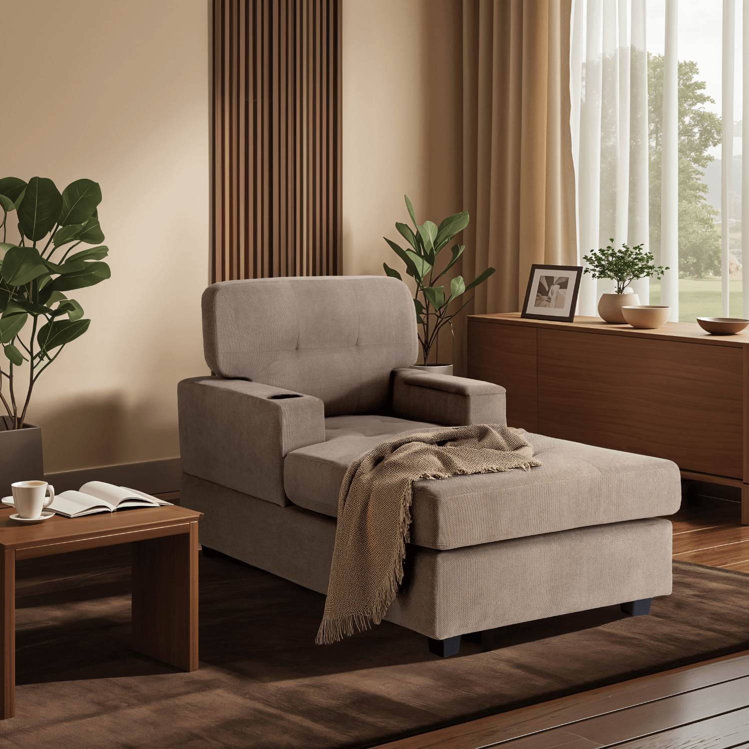 Fotel Wypoczynkowy Sofa NEO Beżowy Tapicerowany Nowoczesny ME.NEO/BZ/T/FW