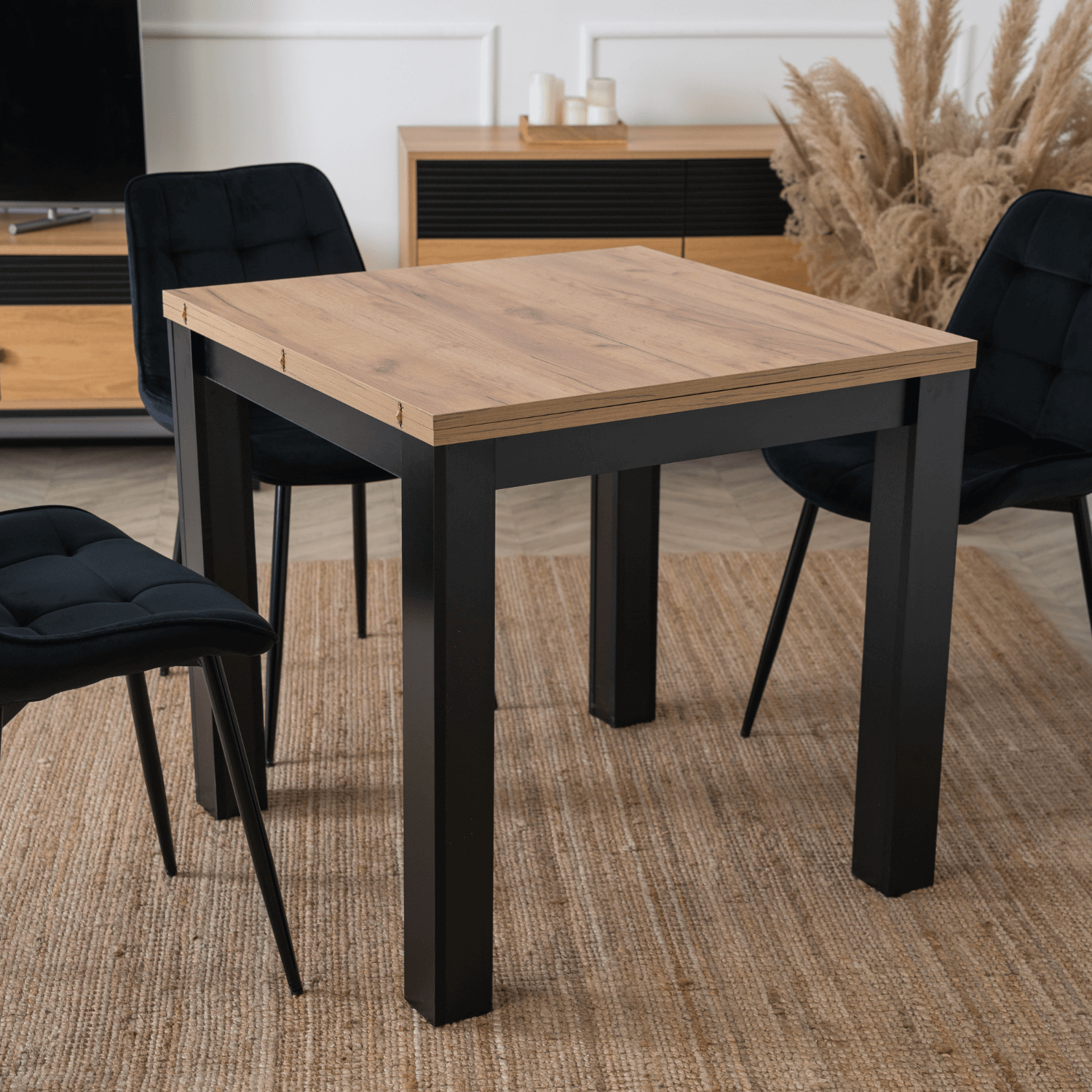 Stół Kwadratowy Rozkładany MAX 80-160 cm Dąb Craft/Czarny Nowoczesny Loft W.MAX/DC/CZ/S