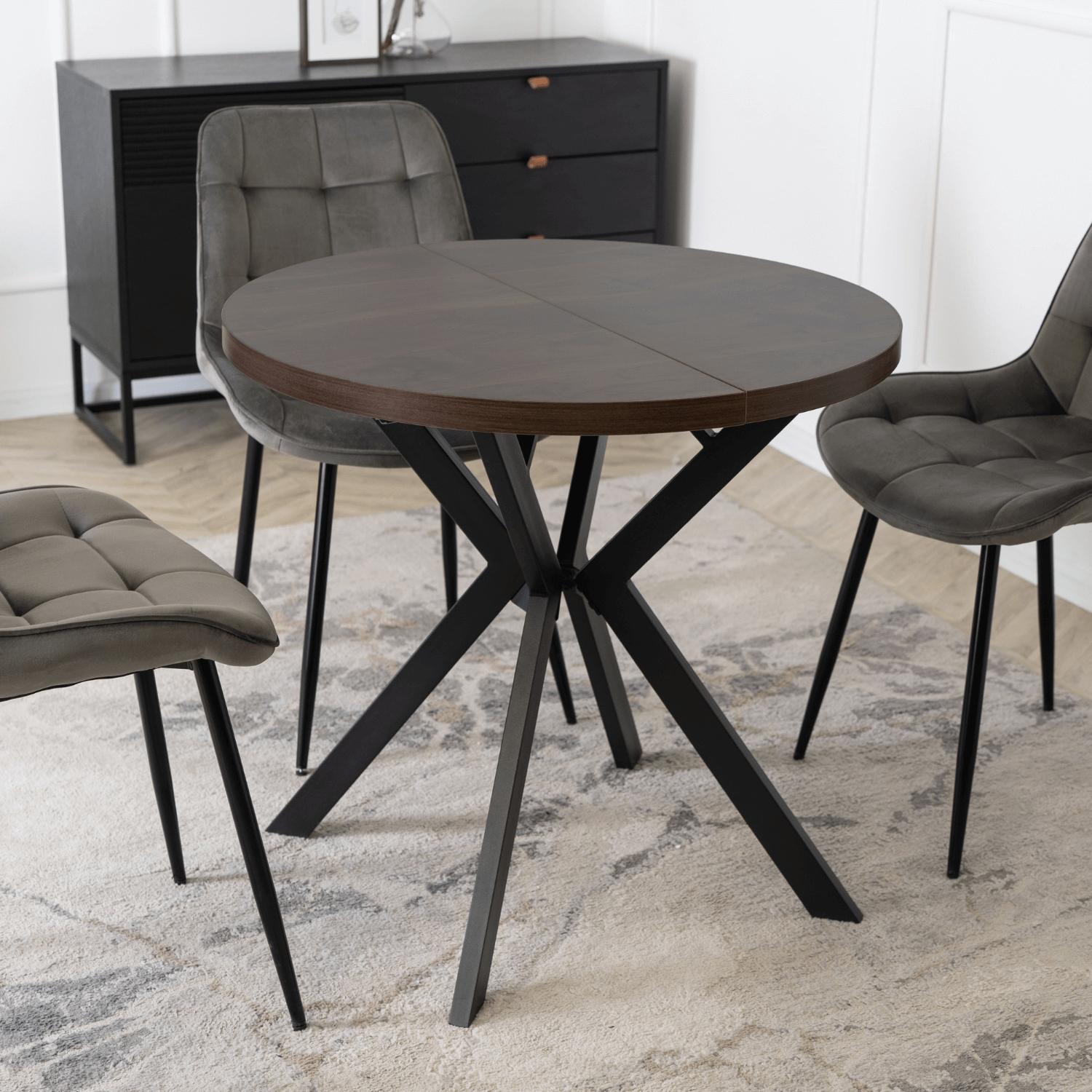 Stół Okrągły Rozkładany DORIAN 80-160 cm Orzech/Czarny Nowoczesny Loft ME.DORIAN/O/CZ/S