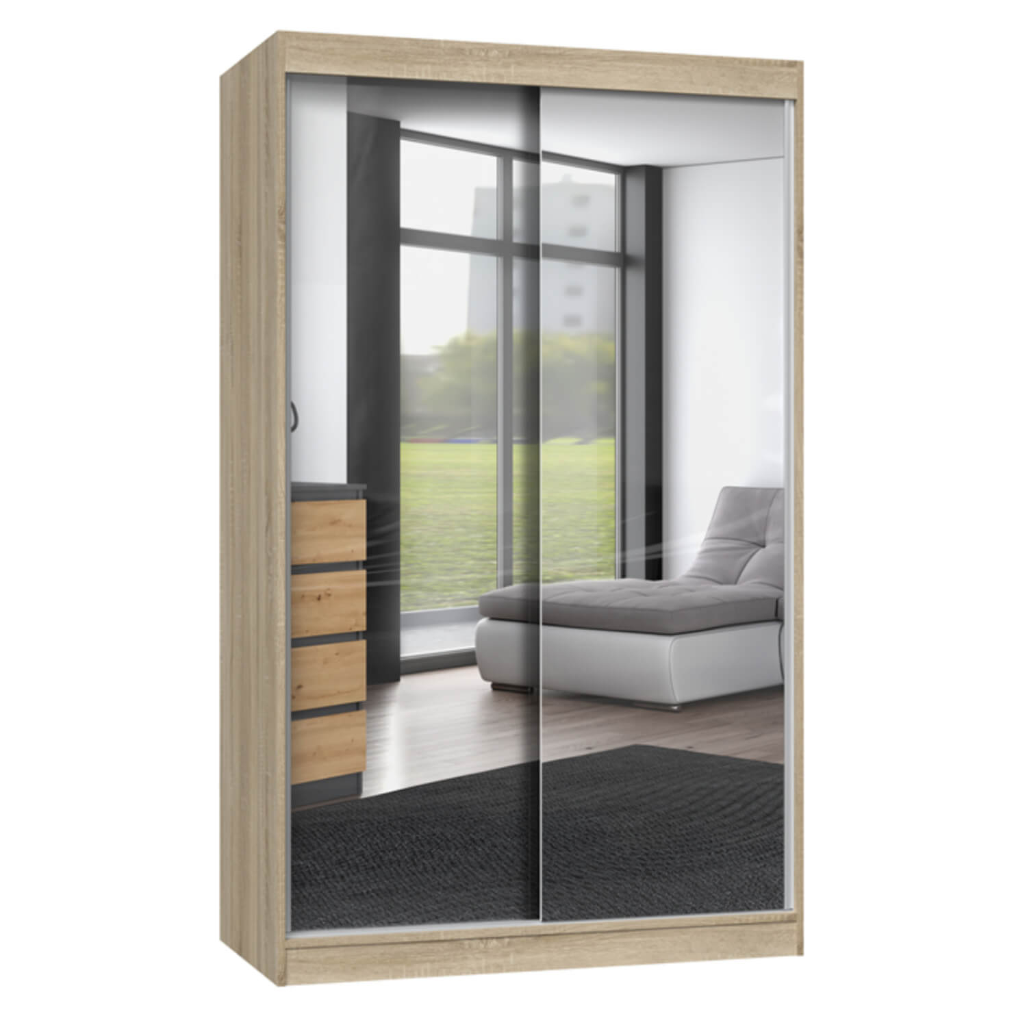 Szafa Przesuwna FLAVA A 120 cm Dąb Sonoma Dwudrzwiowa z Lustrem Nowoczesna topeshop.1f9e576b-993b-45f8-b0cf-b6b667030bf4