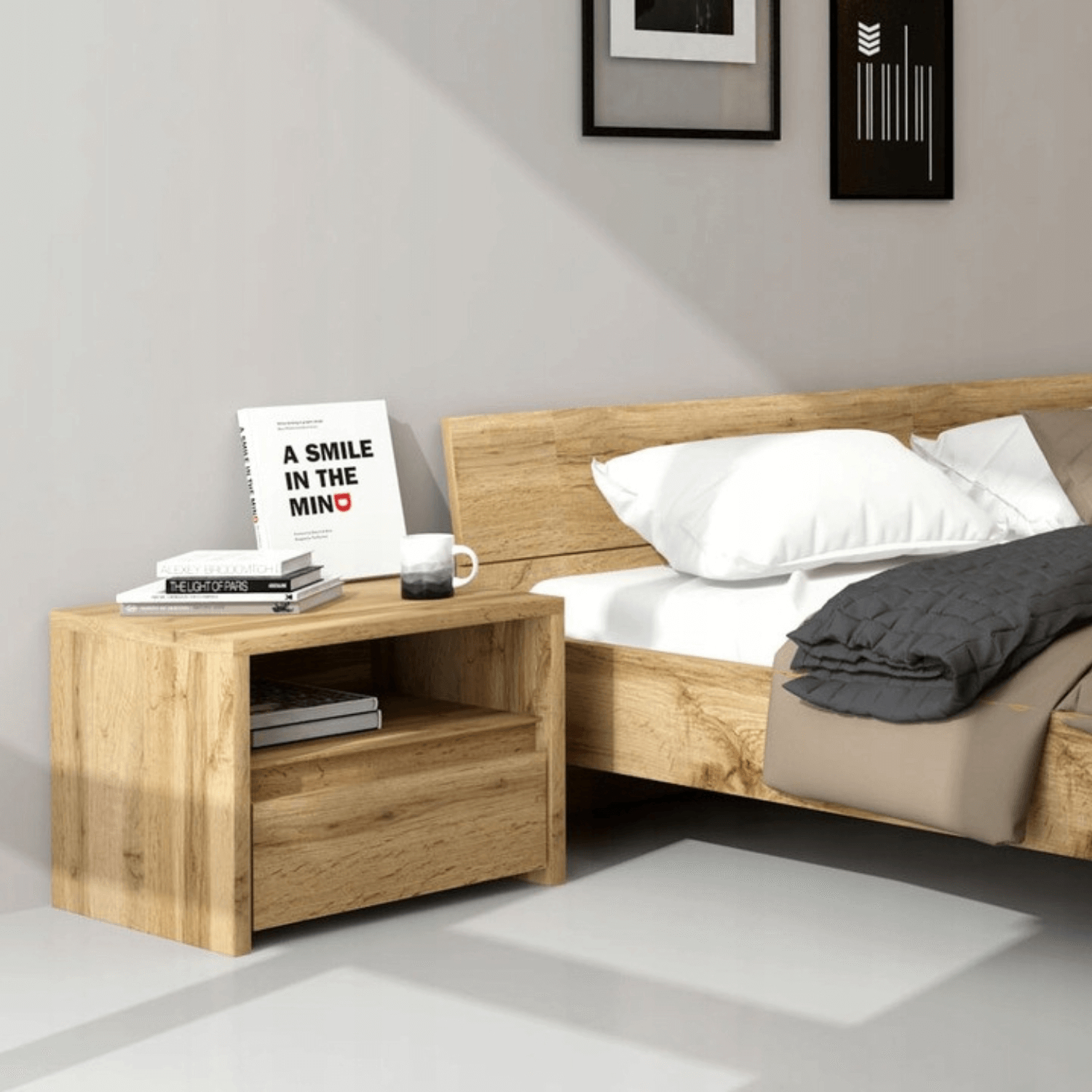 Szafka Nocna do Sypialni TAHOE 57 cm Dąb Wotan Nowoczesna Loft W.TAHOE/TA-25/DW/SZAFKNOC/WYP