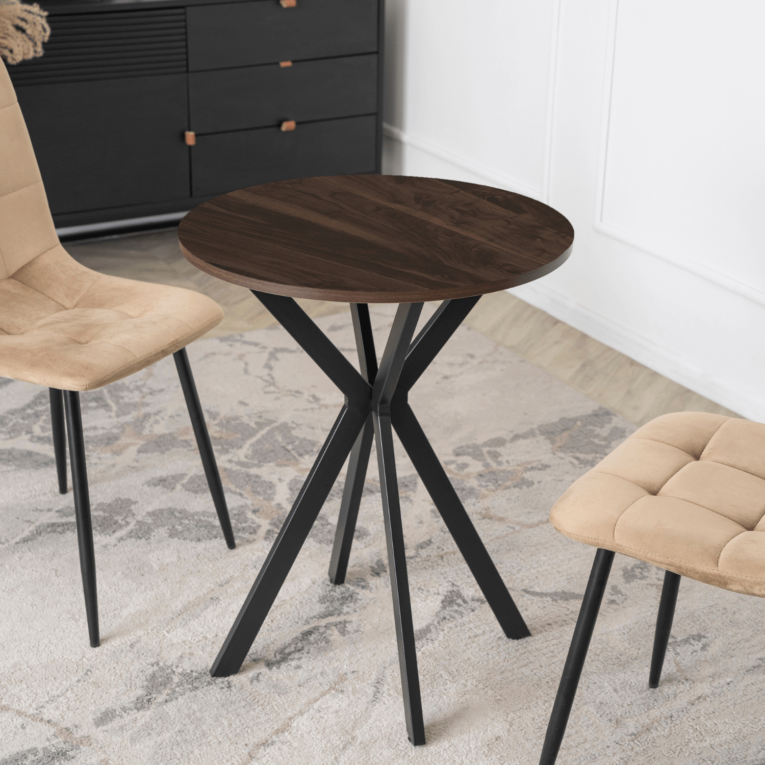 Stół Okrągły LAUREN 60 cm Orzech/Czarny Loft Nowoczesny ME.LAUREN/O/CZ/S60