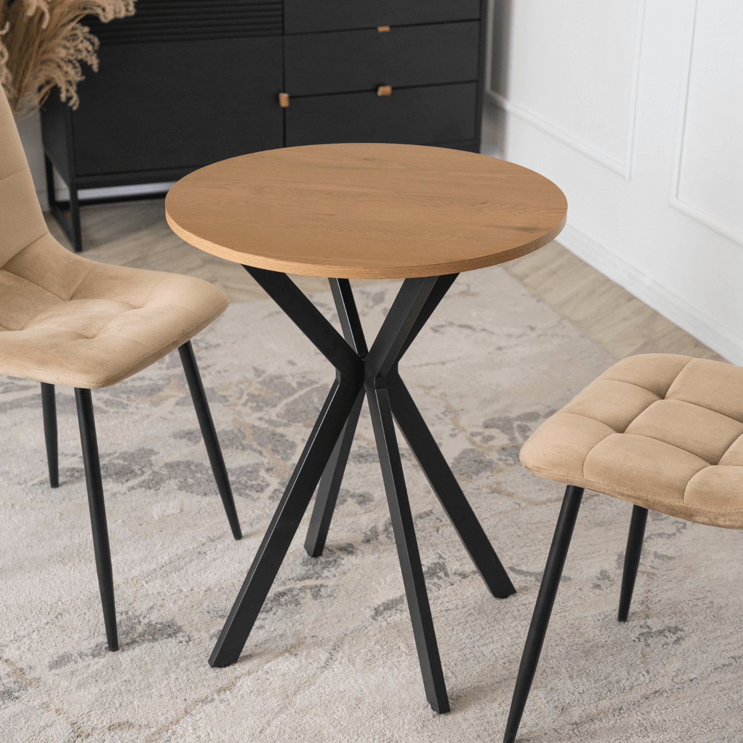 Stół Okrągły LAUREN 60 cm Dąb Złoty/Czarny Loft Nowoczesny ME.LAUREN/D/CZ/S60