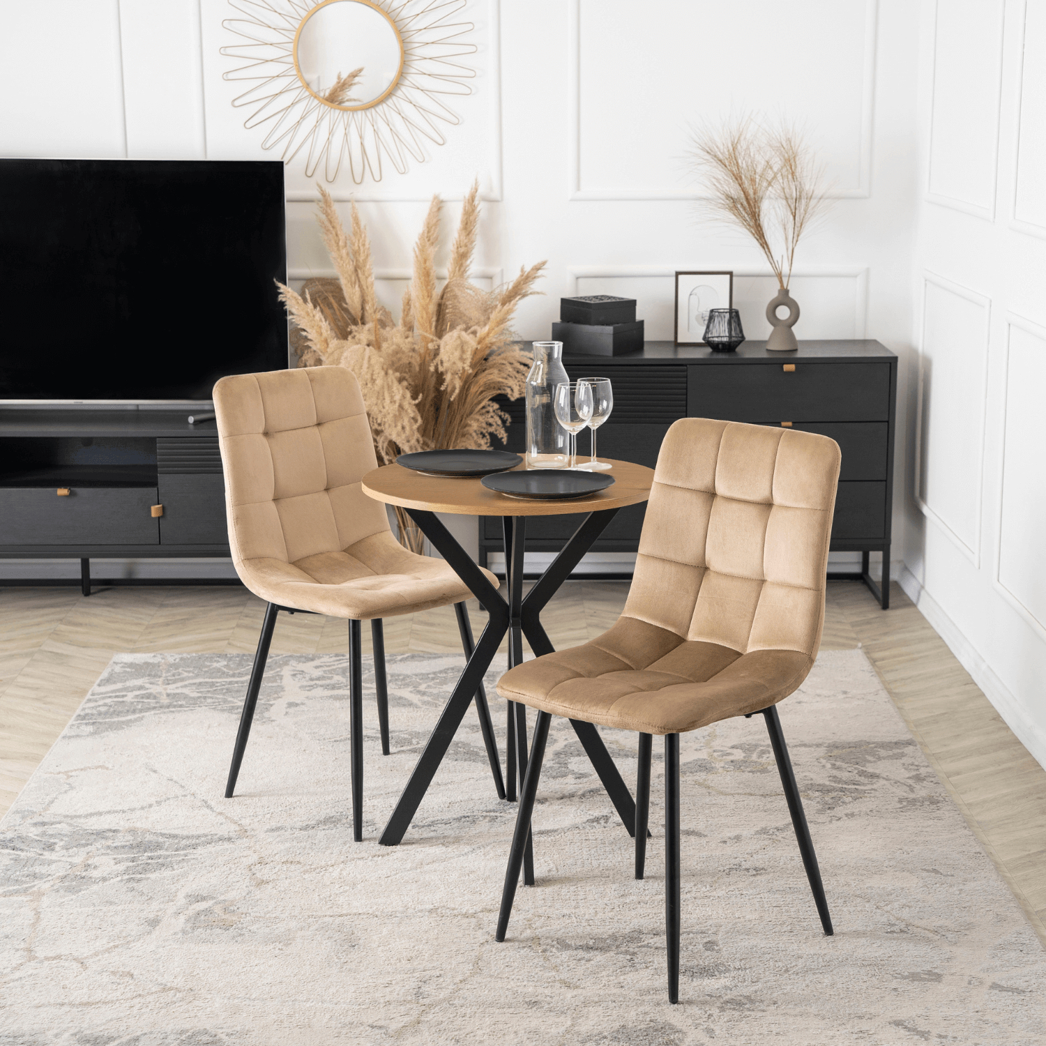 Stół Okrągły LAUREN 60 cm Dąb Złoty/Czarny Loft Nowoczesny ME.LAUREN/D/CZ/S60