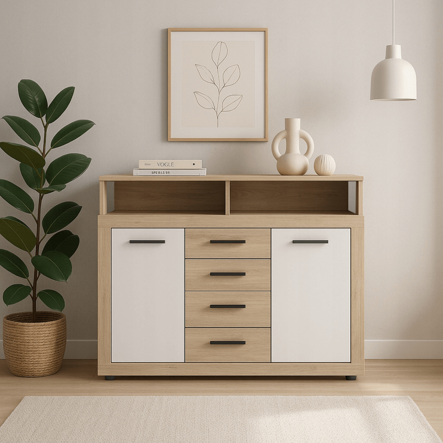 Komoda Dwudrzwiowa z Szufladami BLAGO MIDI B 119,5 cm Dąb Sonoma/Biały Nowoczesna W.LUNA/MIDIB/DS/B/KOM2D4S