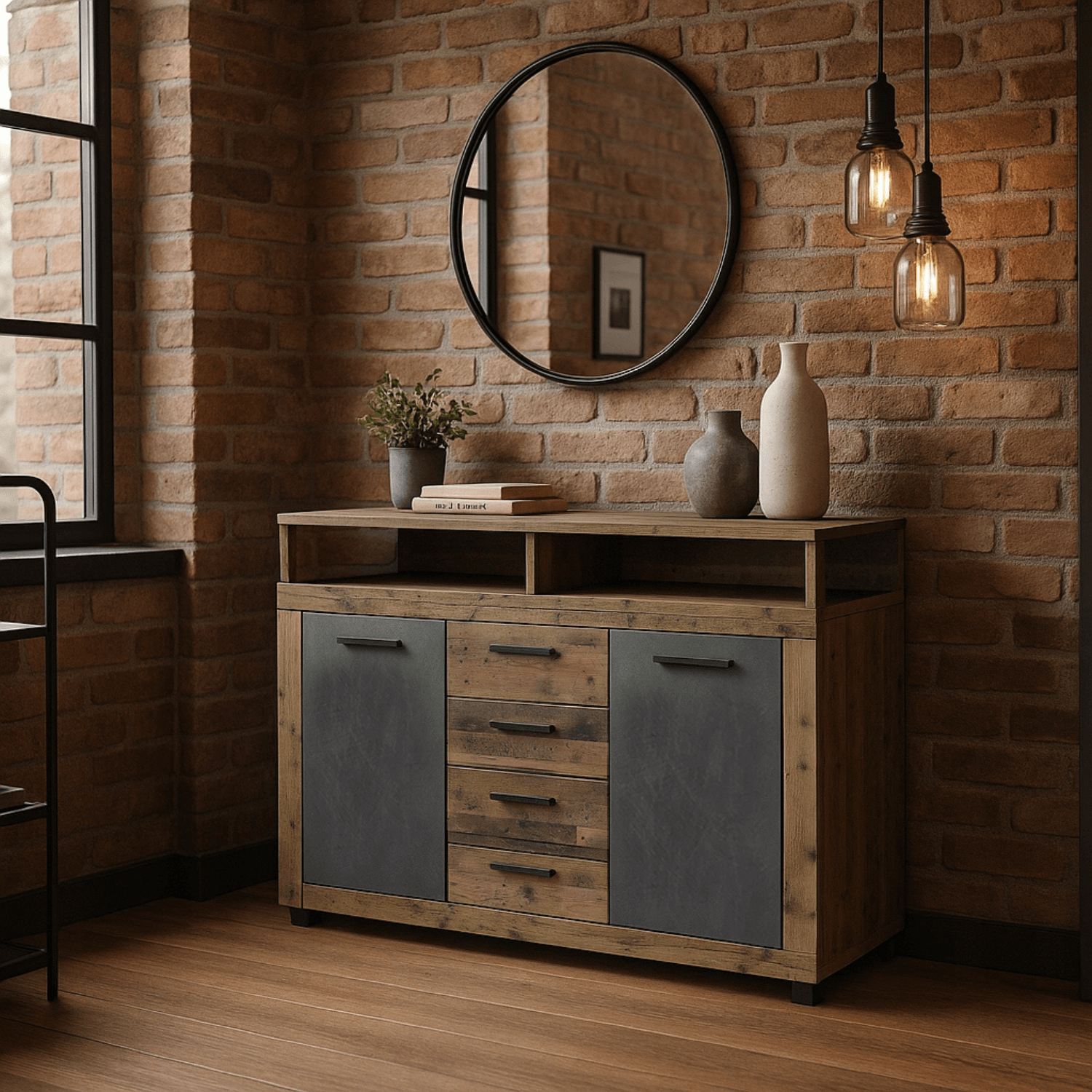 Komoda Dwudrzwiowa z Szufladami BLAGO MIDI B 119,5 cm Ciemny Dąb/Czarny Loft W.LUNA/MIDIB/OSD/MA/KOM2D4S