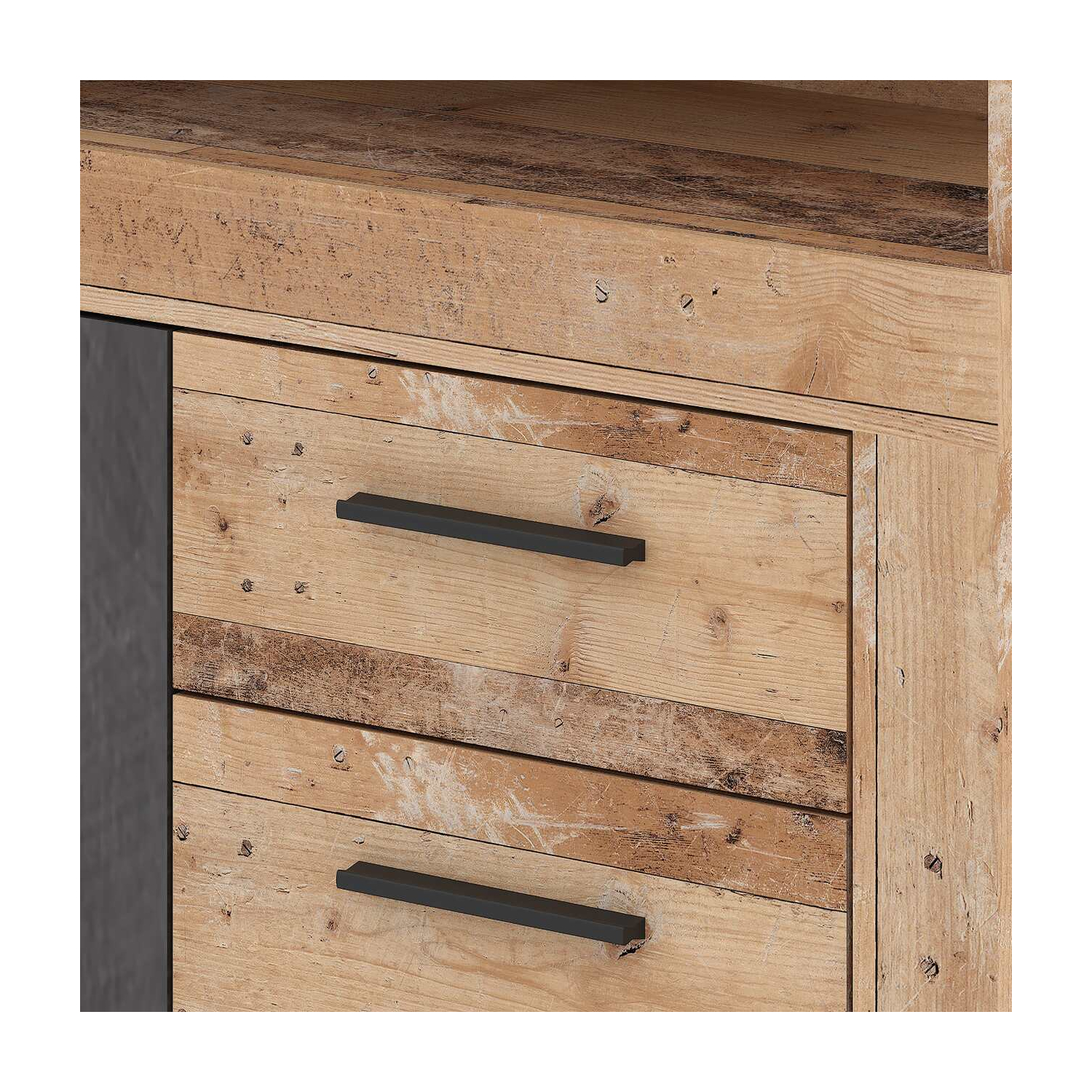 Komoda Dwudrzwiowa z Szufladami BLAGO MIDI A 119,6 cm Surowy Dąb/Czarny Loft W.LUNA/MIDIA/OSL/MA/KOM2D4S