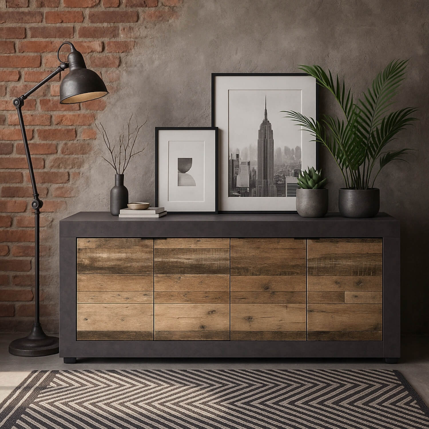 Komoda Czterodrzwiowa BLAGO 180 cm Ciemny Dąb/Czarny Loft W.LUNEA/MA/OSD/KOM4D