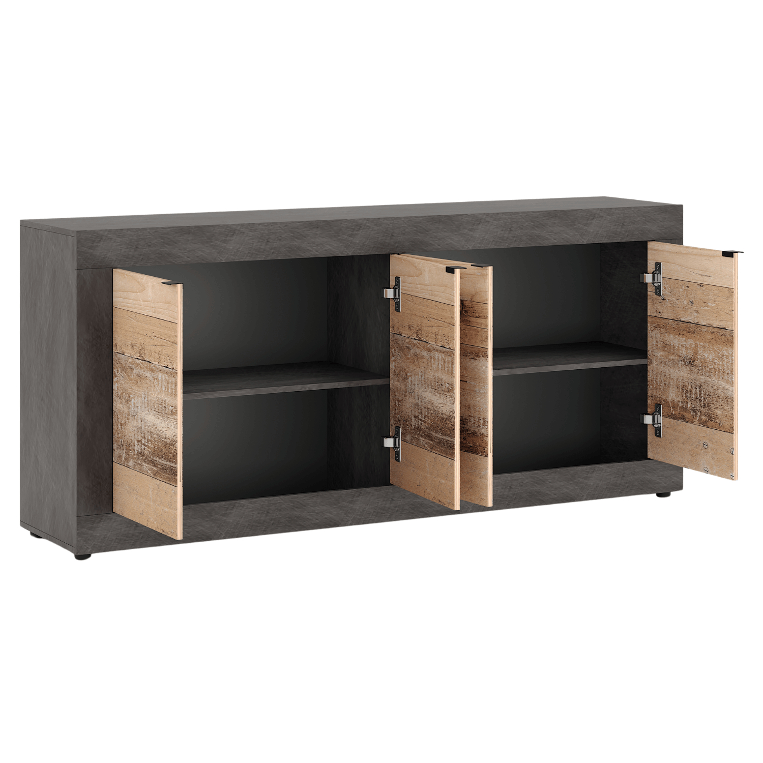 Komoda Czterodrzwiowa BLAGO 180 cm Surowy Dąb/Czarny Loft W.LUNEA/MA/OSL/KOM4D