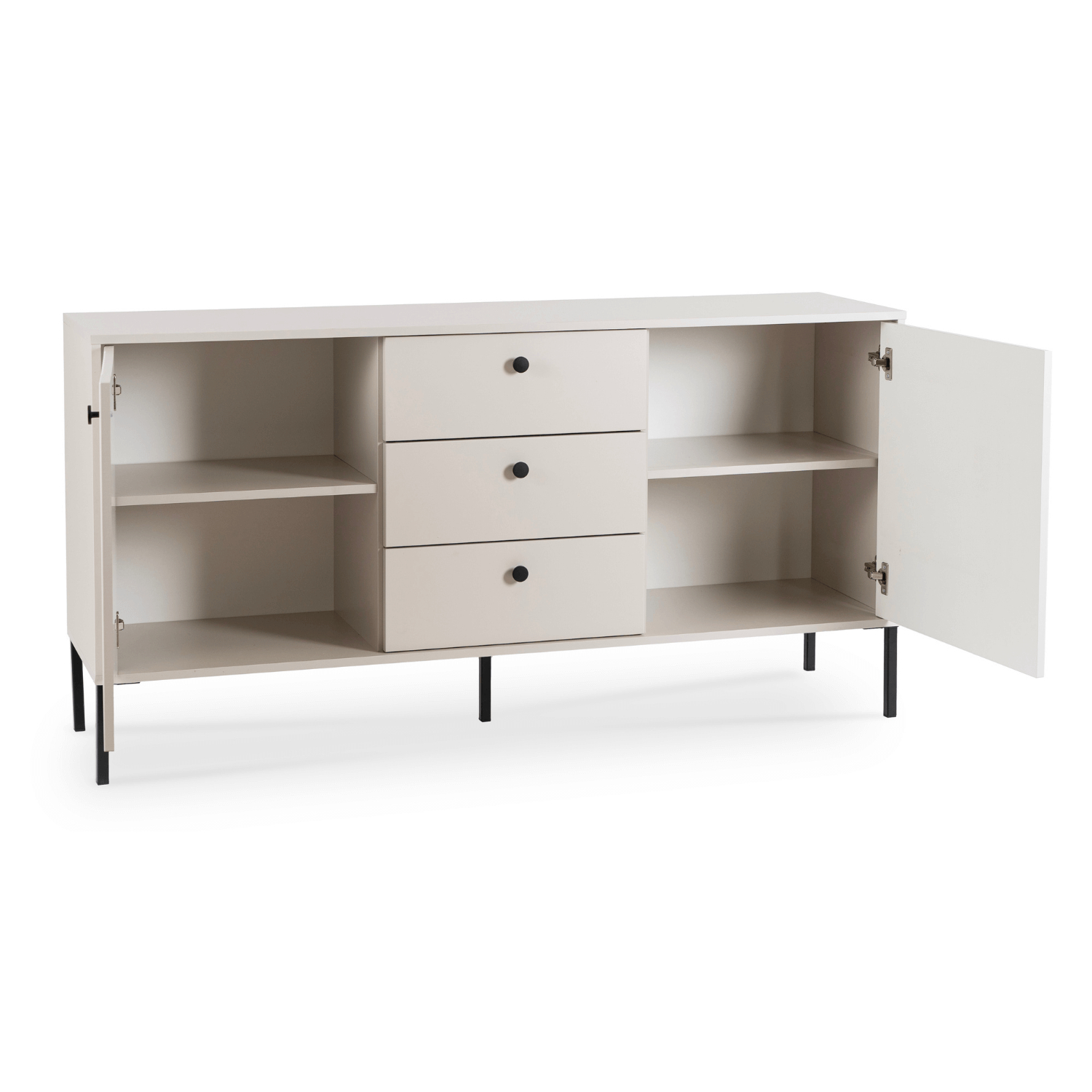 Komoda do Salonu SOFT 154 cm Kaszmir Ryflowana Dwudrzwiowa z Szufladami Nowoczesna W.ISEO/IS03/KASZ/N.CZ/U.CZ/KOM2D3S