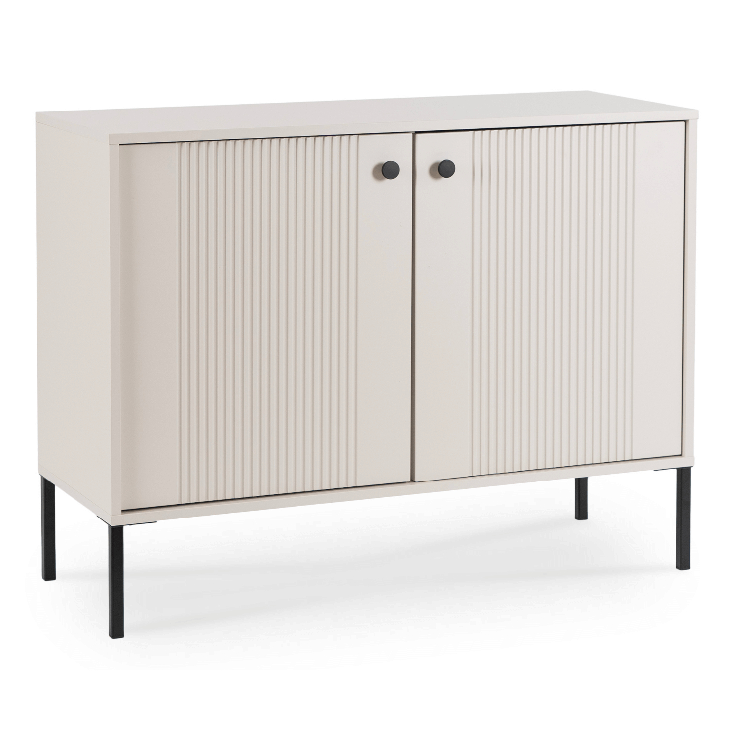 Komoda do Salonu SOFT 104 cm Kaszmir Ryflowana Dwudrzwiowa Nowoczesna W.ISEO/IS02/KASZ/N.CZ/U.CZ/KOM2D