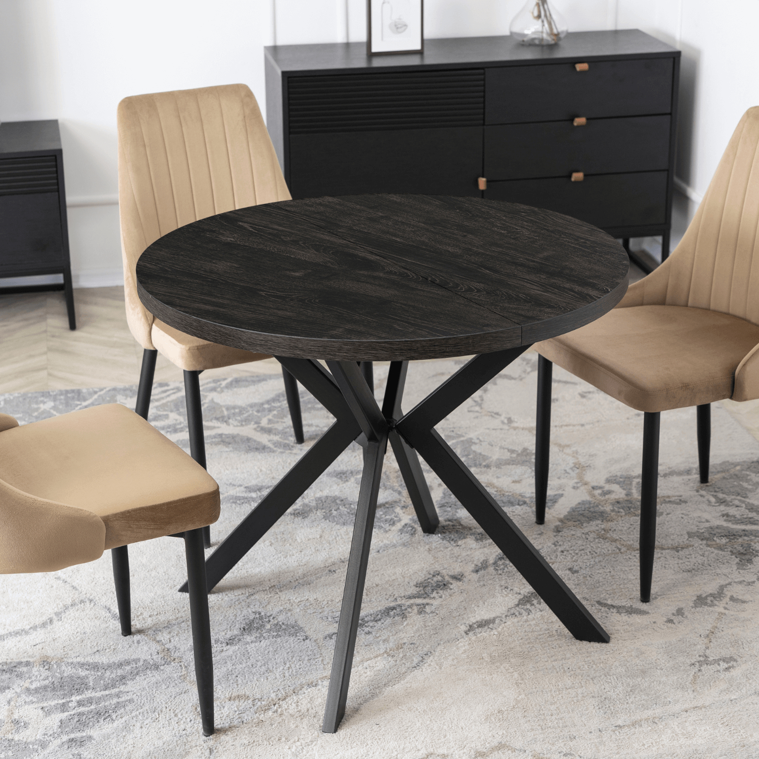 Stół Okrągły Rozkładany LUGO 90-190 cm Czarny Loft ME.LUGO/CZ/CZ/S