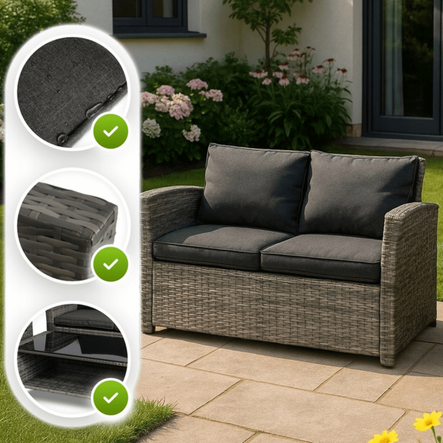 Zestaw Mebli Ogrodowych DOVER Szary Sofa Fotele Stolik Tarasowy Technorattan Nowoczesny ME.DOVER/P/RT/OGR/ZES