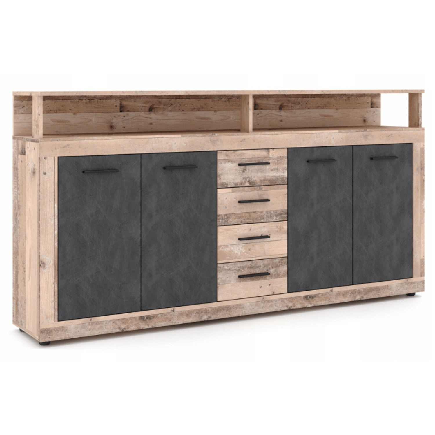 Komoda Czterodrzwiowa BLAGO 190 cm Surowy Dąb/Czarny Loft W.LUNA/OSL/MA/KOM4D4S
