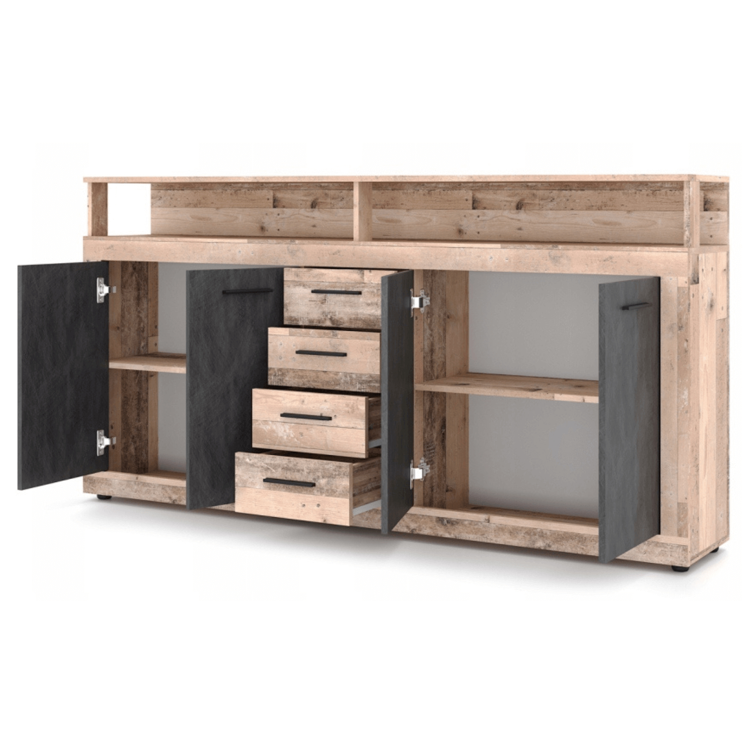 Komoda Czterodrzwiowa BLAGO 190 cm Surowy Dąb/Czarny Loft W.LUNA/OSL/MA/KOM4D4S