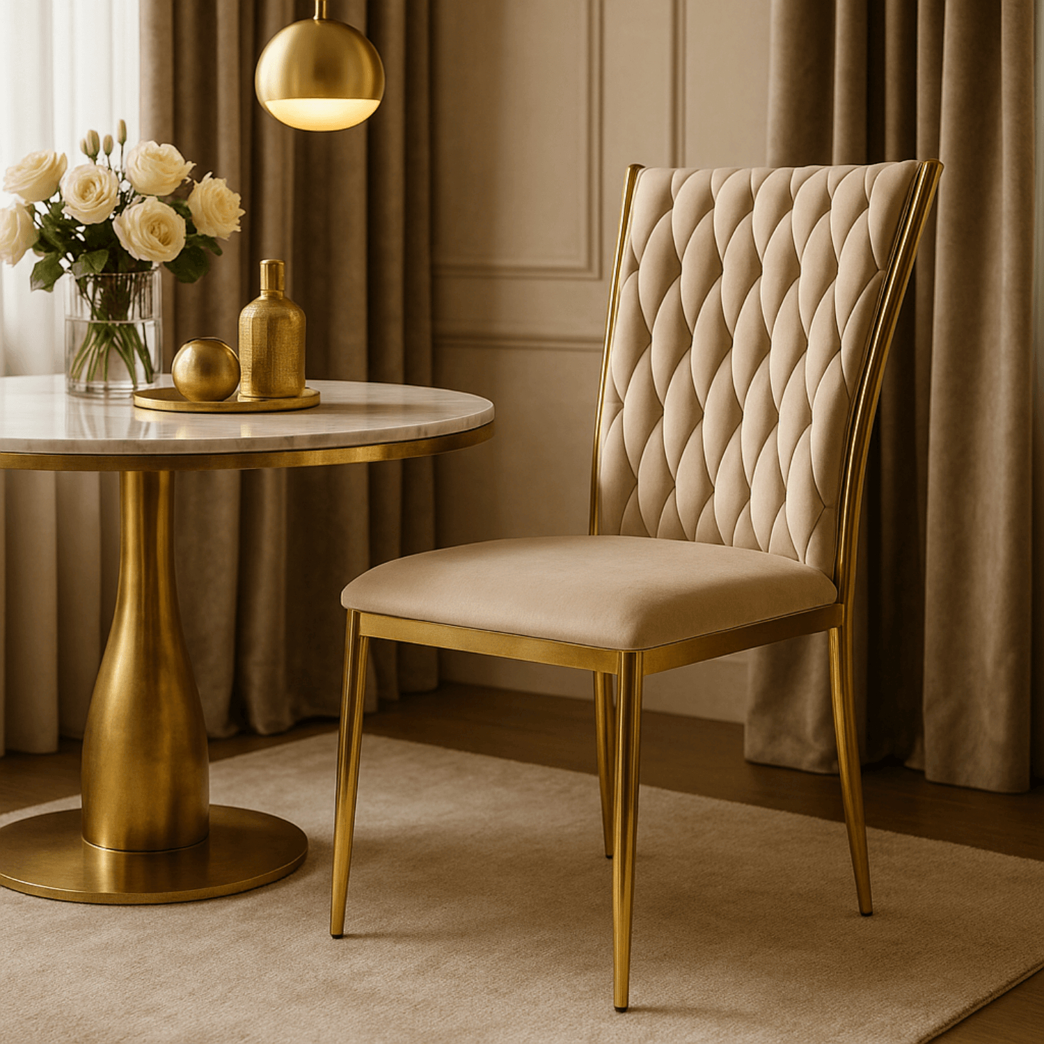 Krzesło Tapicerowane Plecione do Salonu DAN Kremowe Welurowe Nowoczesne Glamour ME.DAN/KR/ZL/V/K