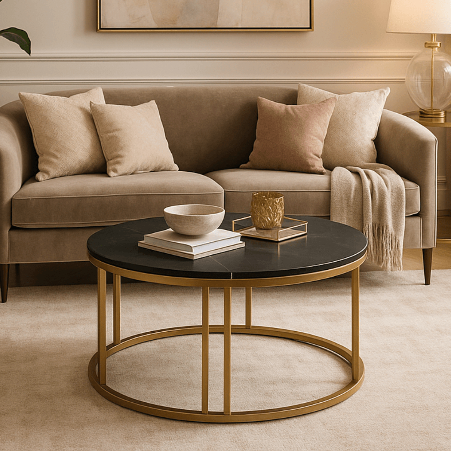 Stolik Kawowy KORIN 70 cm Czarny Marmur/Złoty Glamour Nowoczesny ME.KORIN/CZM/ZL/L