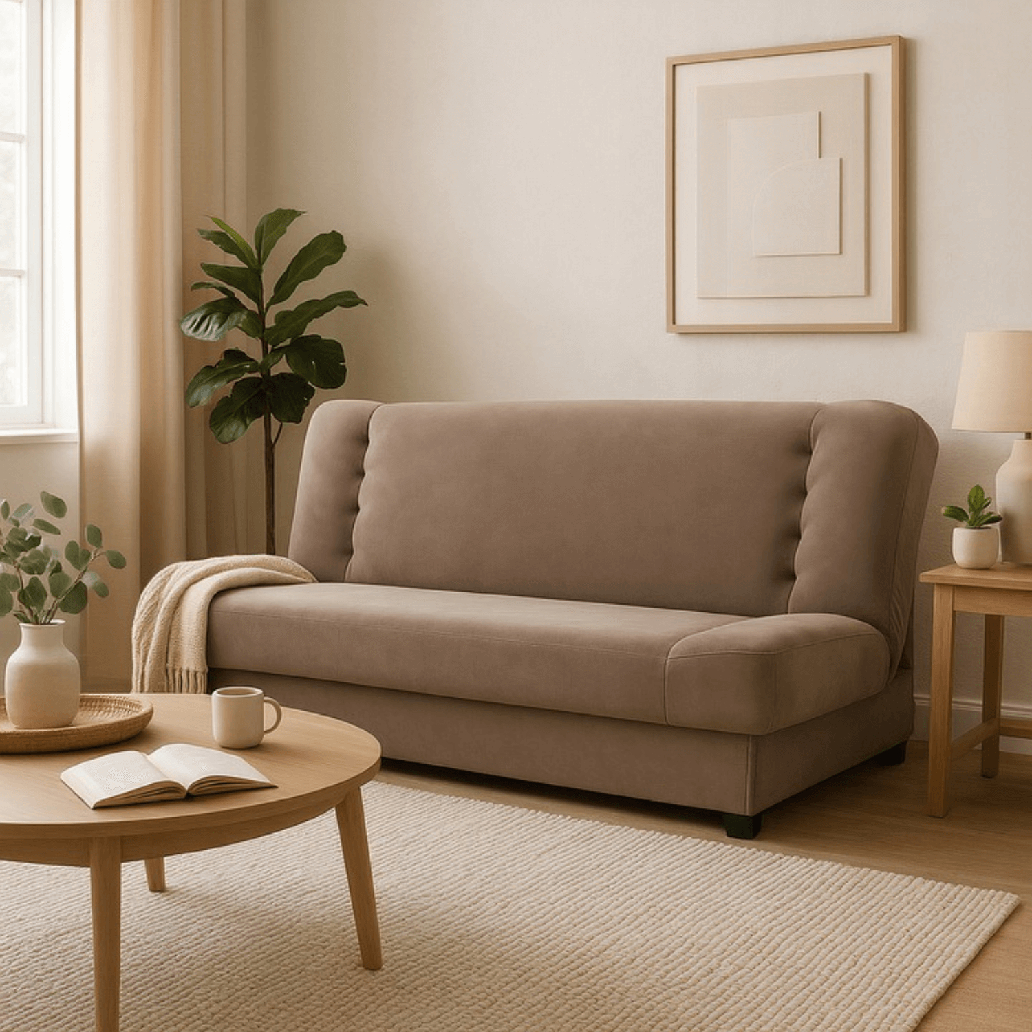 Sofa z Funkcją Spania PIANO Rozkładana Wersalka Dwuosobowa Beżowa Nowoczesna do Salonu PPHUE.DOROTKA/PAROS3/WER