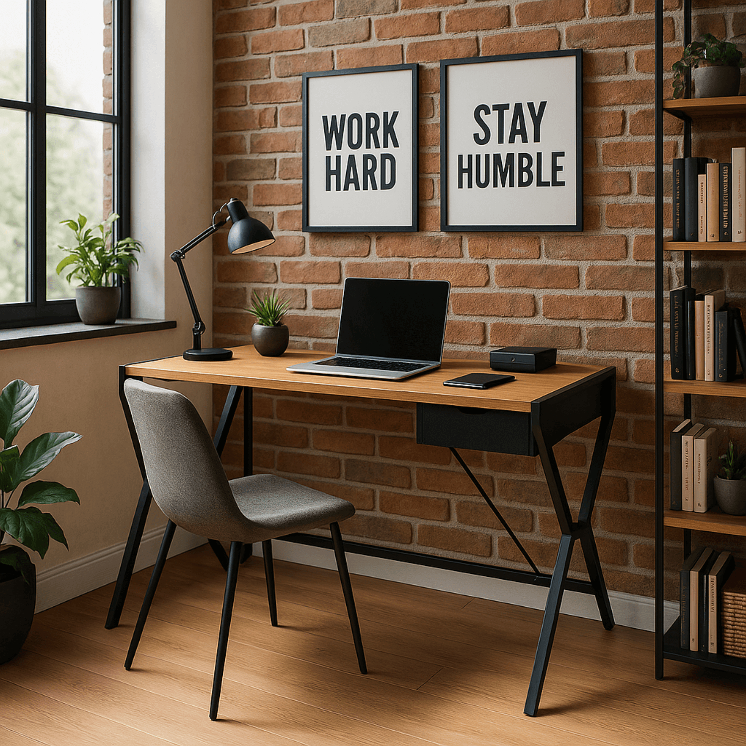 Biurko Loft Minimalistyczne Skandynawskie z Szufladą MEG 104 cm Dąb złoty/Czarne ME.MEG/DZ/CZ/B