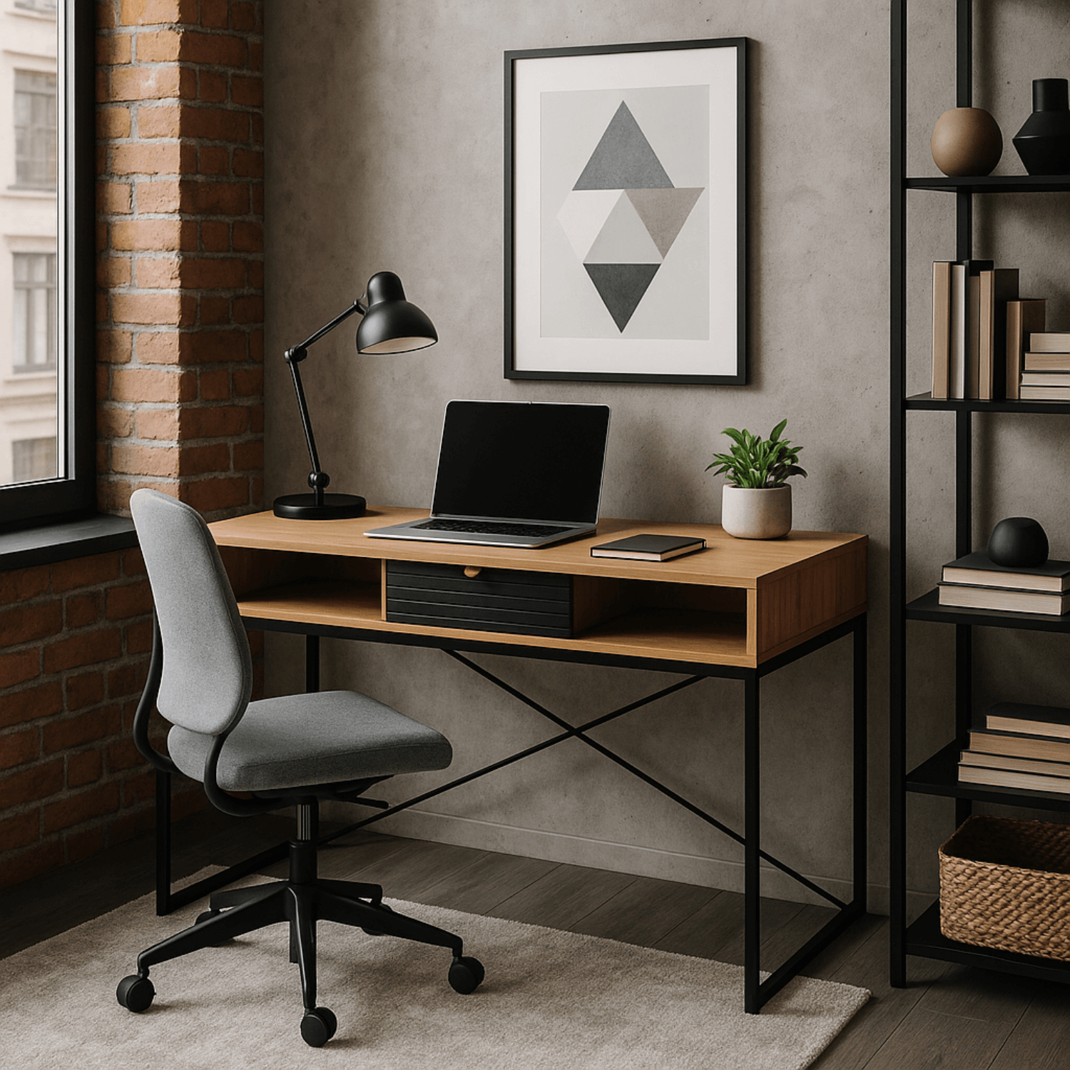 Biurko z Szufladą OASIS 120 cm Dąb/Czarne Nowoczesne Loft ME.OASIS/D/CZ/B