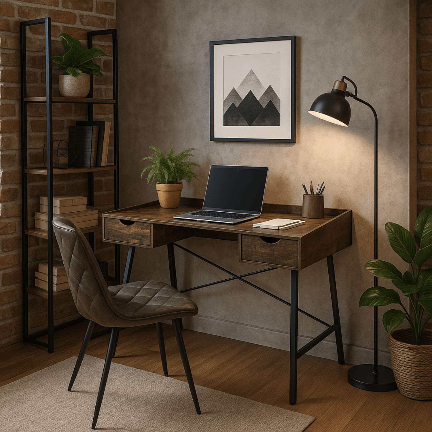 Biurko z Szufladami w Stylu Loftowym ICE 133 cm Dąb Rustykalny/Czarne Loft ME.ICE/BR/CZ/B