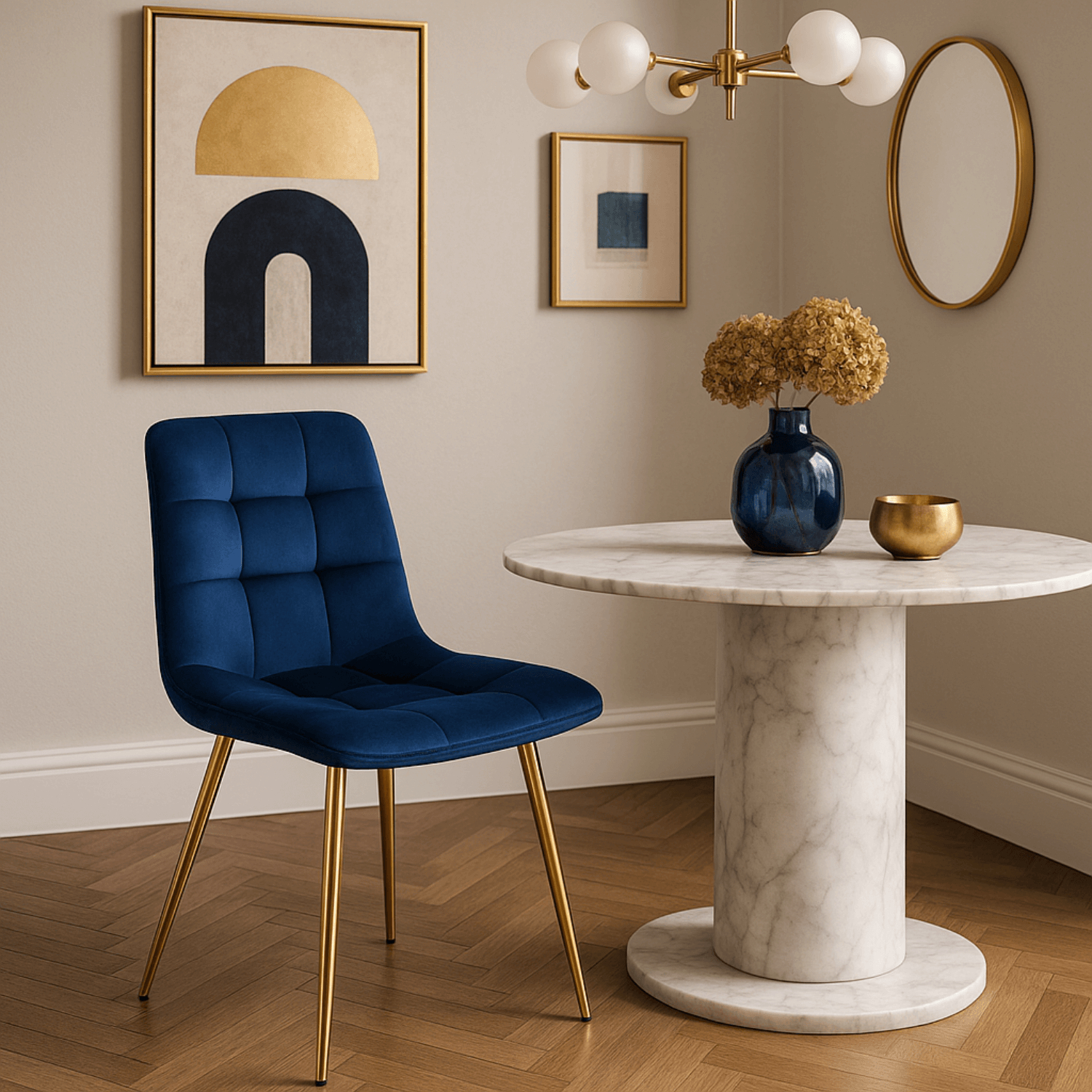 Krzesło Tapicerowane do Salonu YORK Granatowe Welurowe Nowoczesne Glamour ME.YORK/GR/ZL/V/K