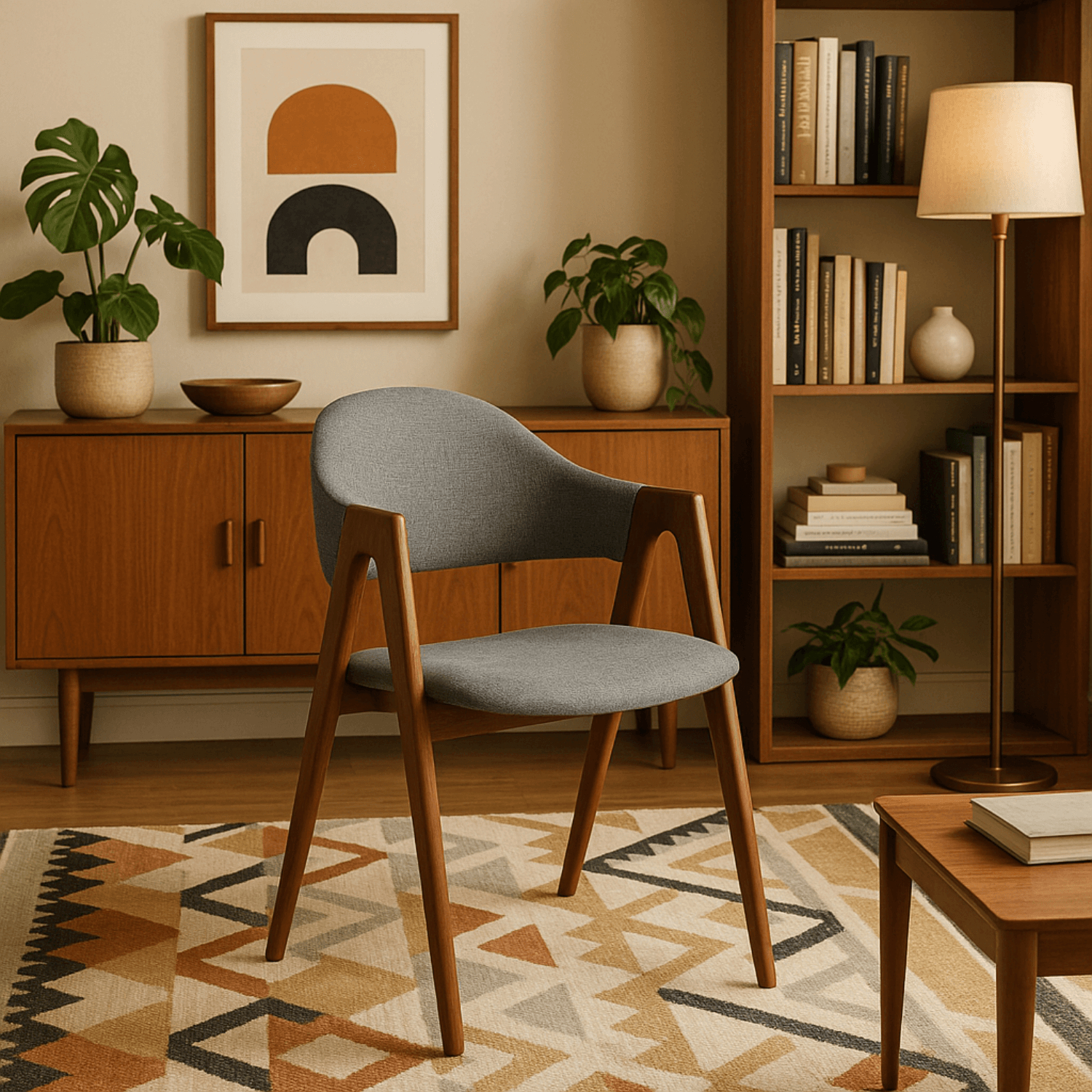 Krzesło Tapicerowane do Salonu RUIZ Szare/Orzech Nowoczesne Loft ME.RUIZ/P/O/T/K