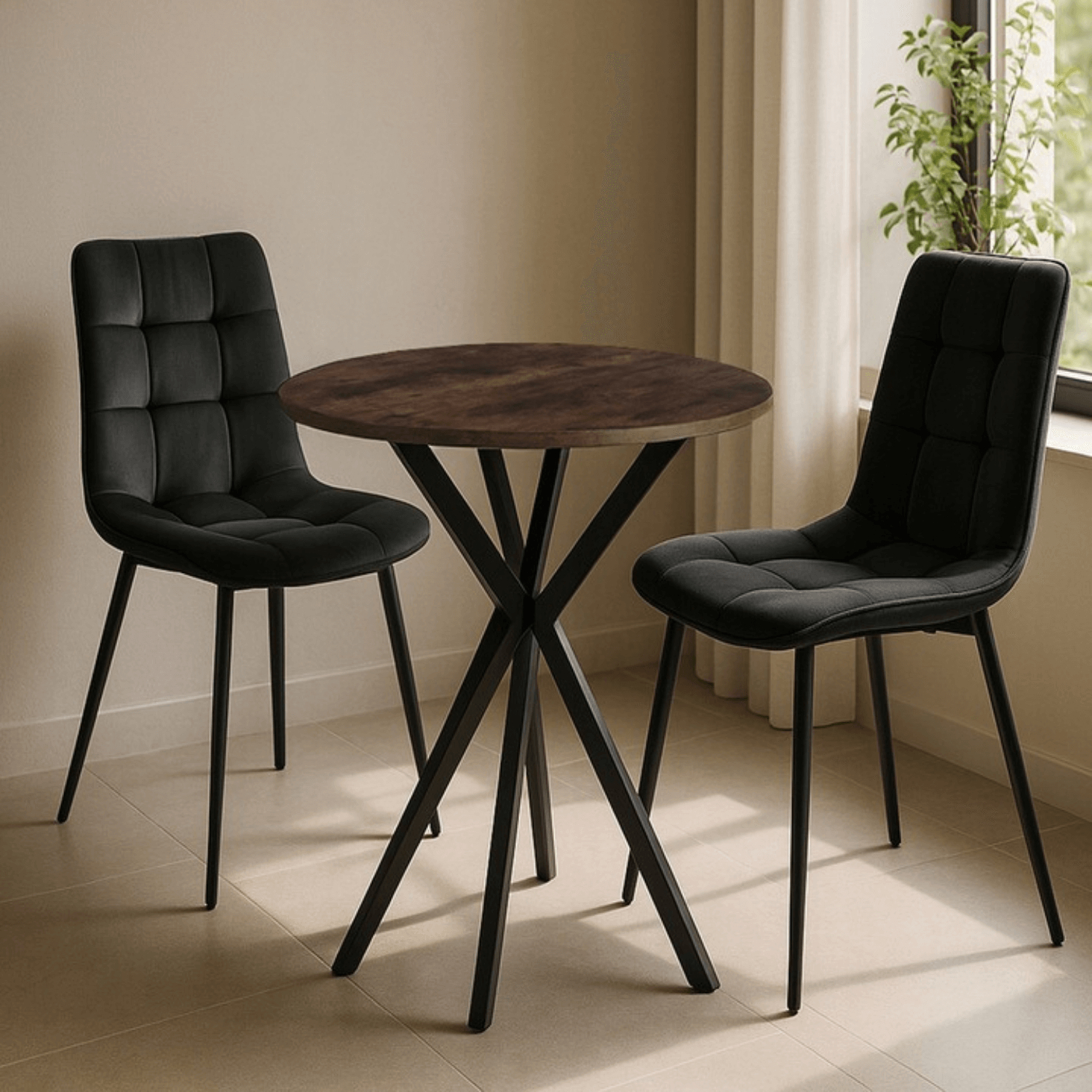 Stół Okrągły LAUREN 60 cm Dąb Rustykalny/Czarny Loft Nowoczesny ME.LAUREN/RU/CZ/S60