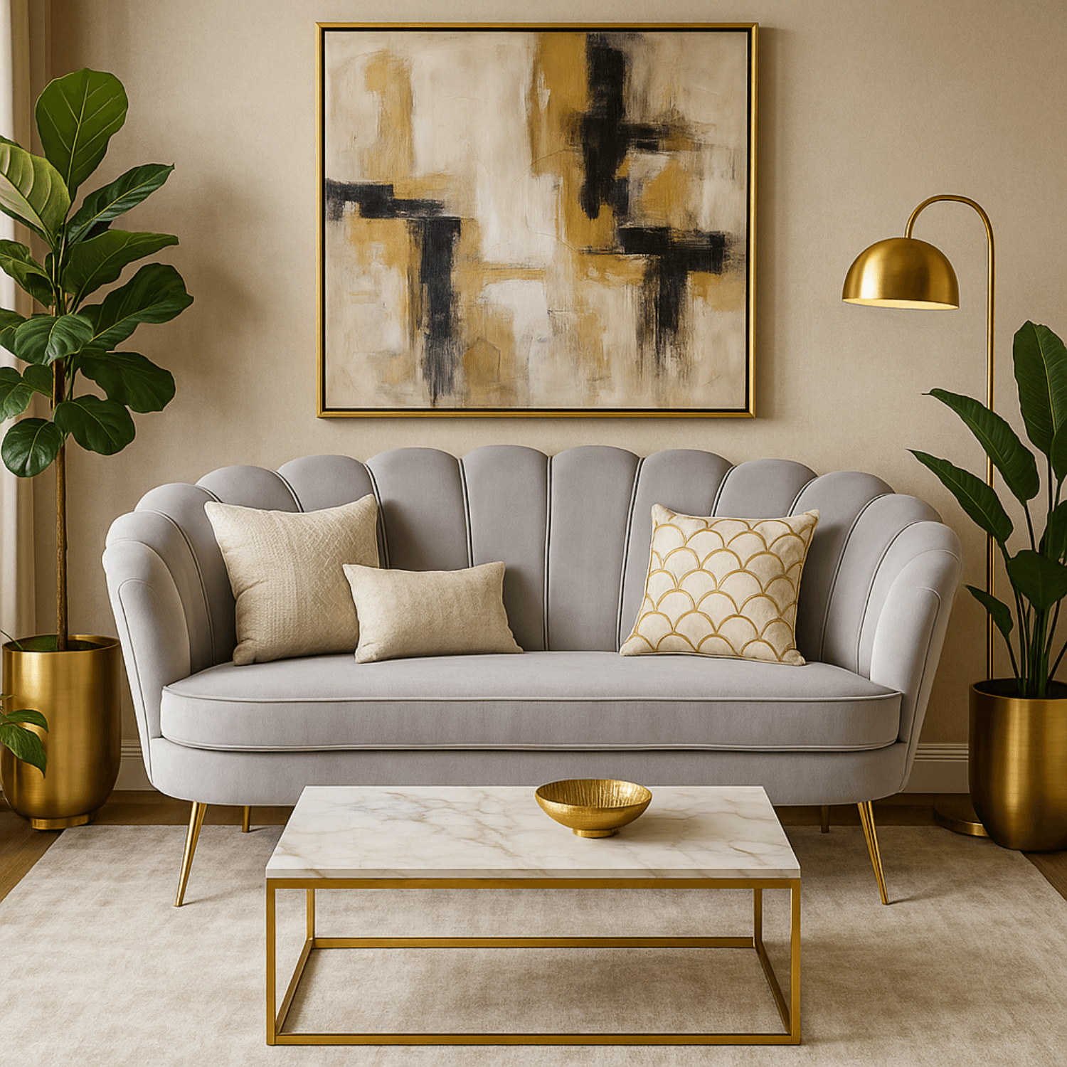 Sofa ZENDAYA Dwuosobowa Szara Muszelka Glamour do Salonu ME.ZENDAYA/P/ZL/V/FW