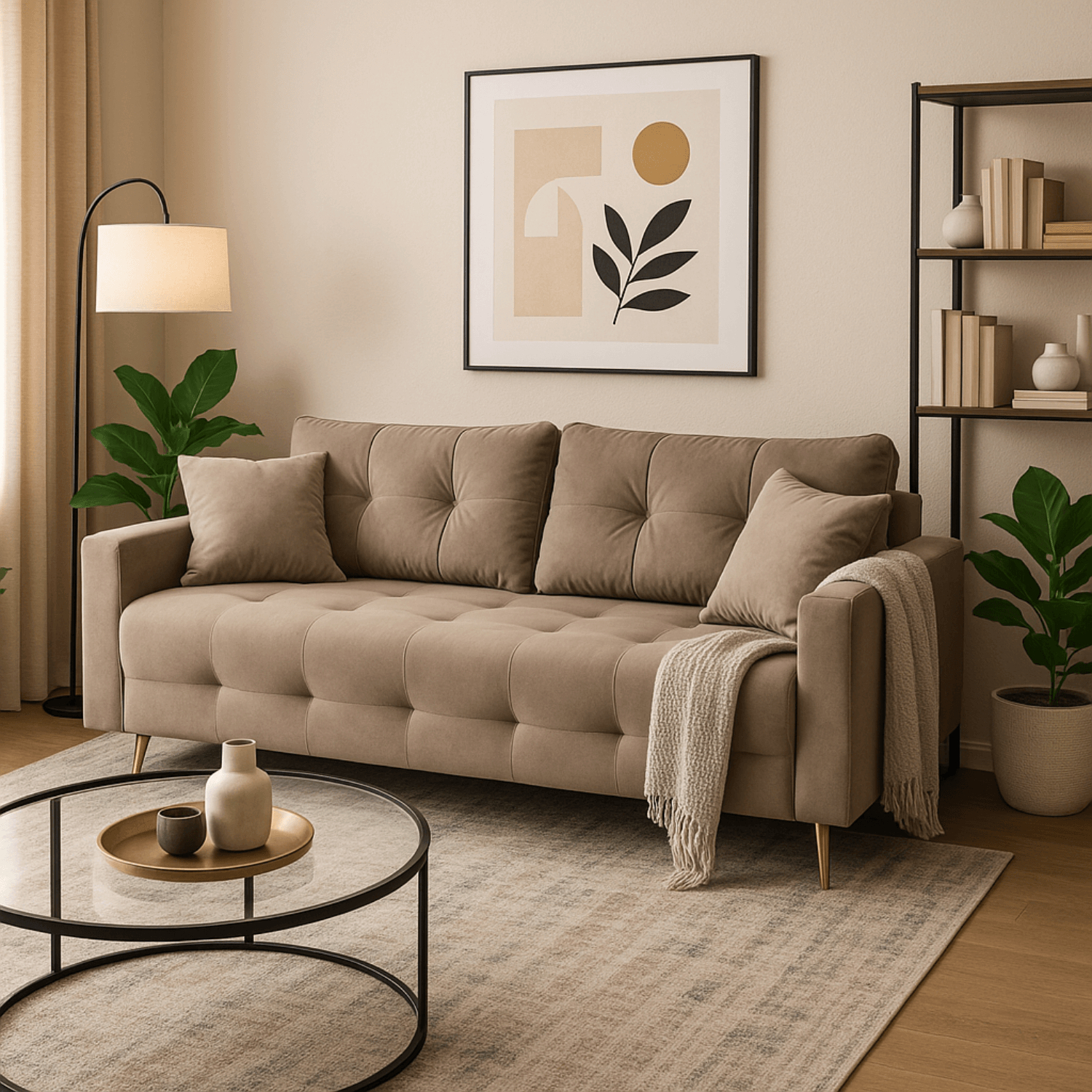 Sofa z Funkcją Spania SEUL Rozkładana Dwuosobowa Welurowa Beżowa Nowoczesna do Salonu PPHUE.FLAVIO/PAROS3/WER