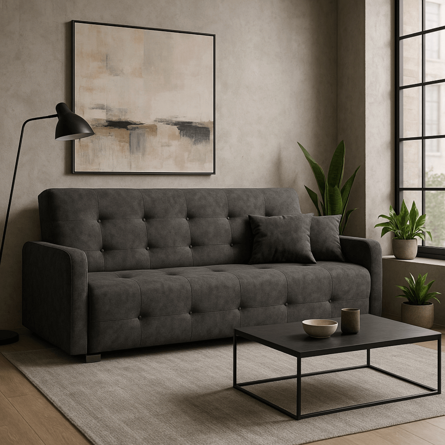 Sofa z Funkcją Spania ARIA Wersalka Rozkładana Dwuosobowa Welurowa Szara Nowoczesna do Salonu PPHUE.RIVA/SALLY9/WER