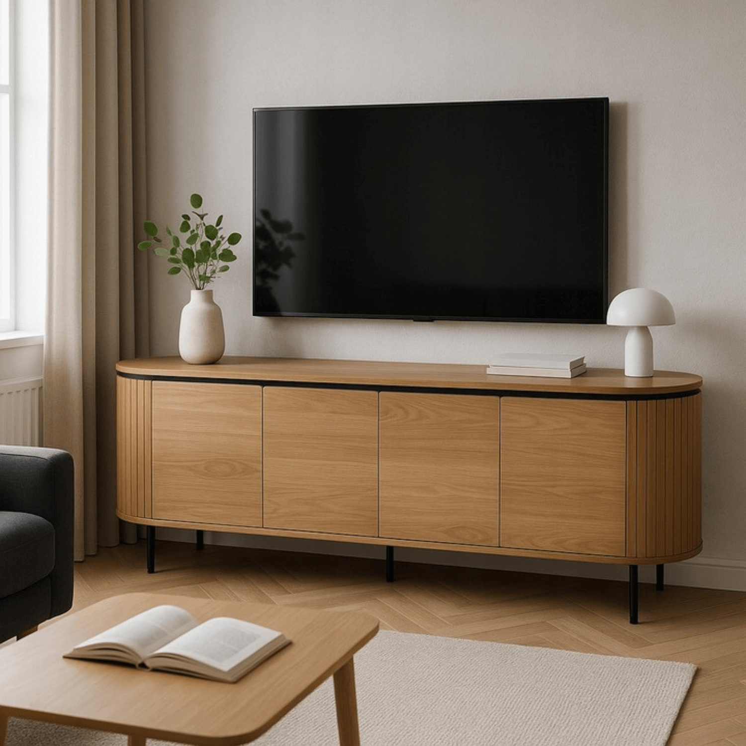 Komoda do Salonu BECK 200 cm Dąb Czterodrzwiowa Ryflowana Nowoczesna ME.BECK/D/KOM200