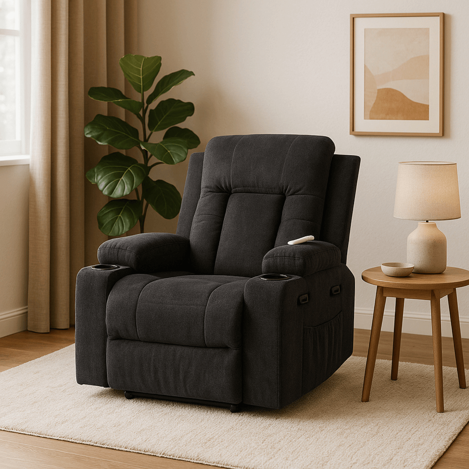 Fotel Masujący BOX 2 Rozkładany z Podnóżkiem Czarny Nowoczesny ME.BOX2/CZ/T/FW